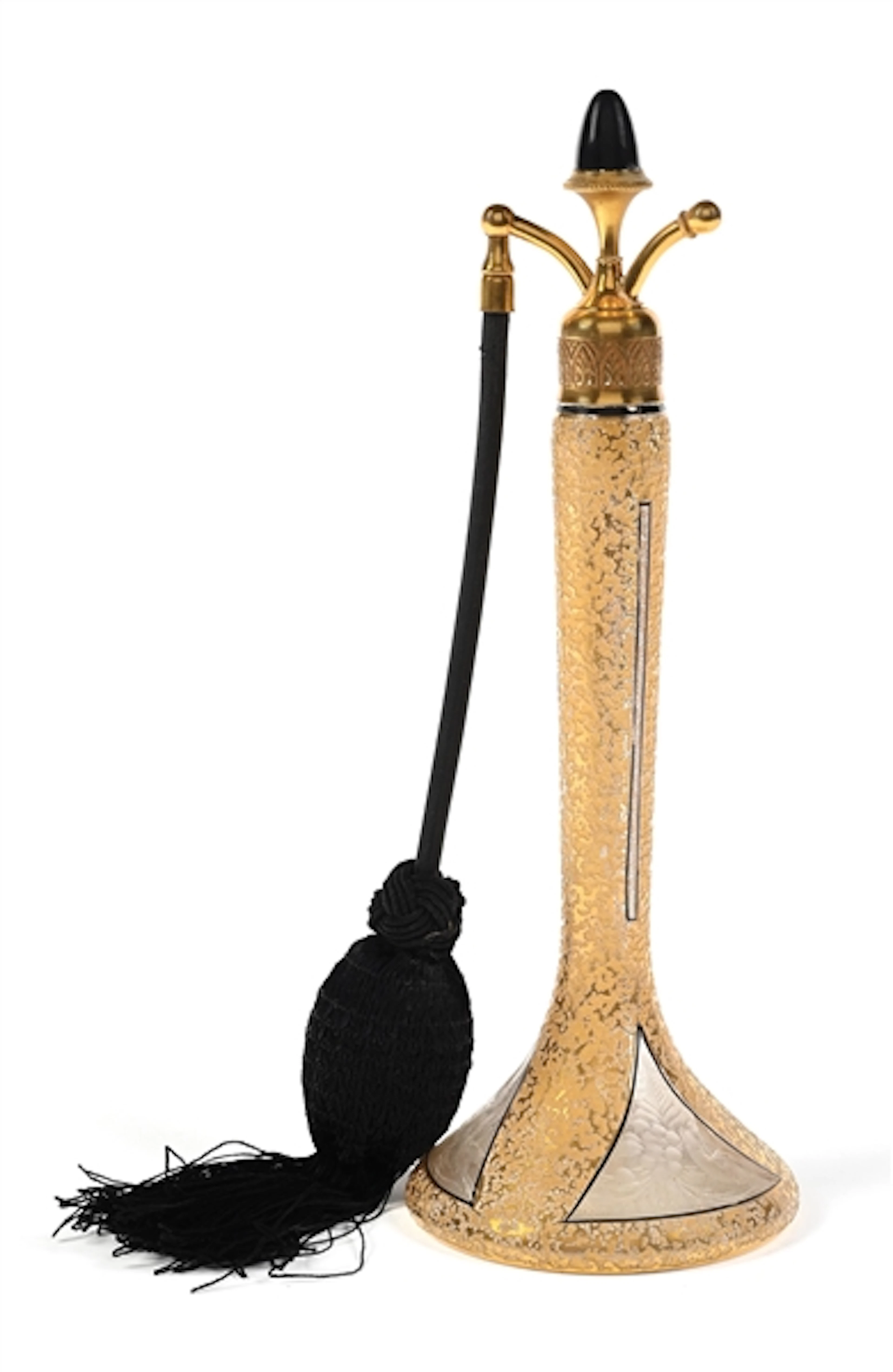 DEVILBISS GOLD & BLACK TALL PERFUME WITH ATOMIZER