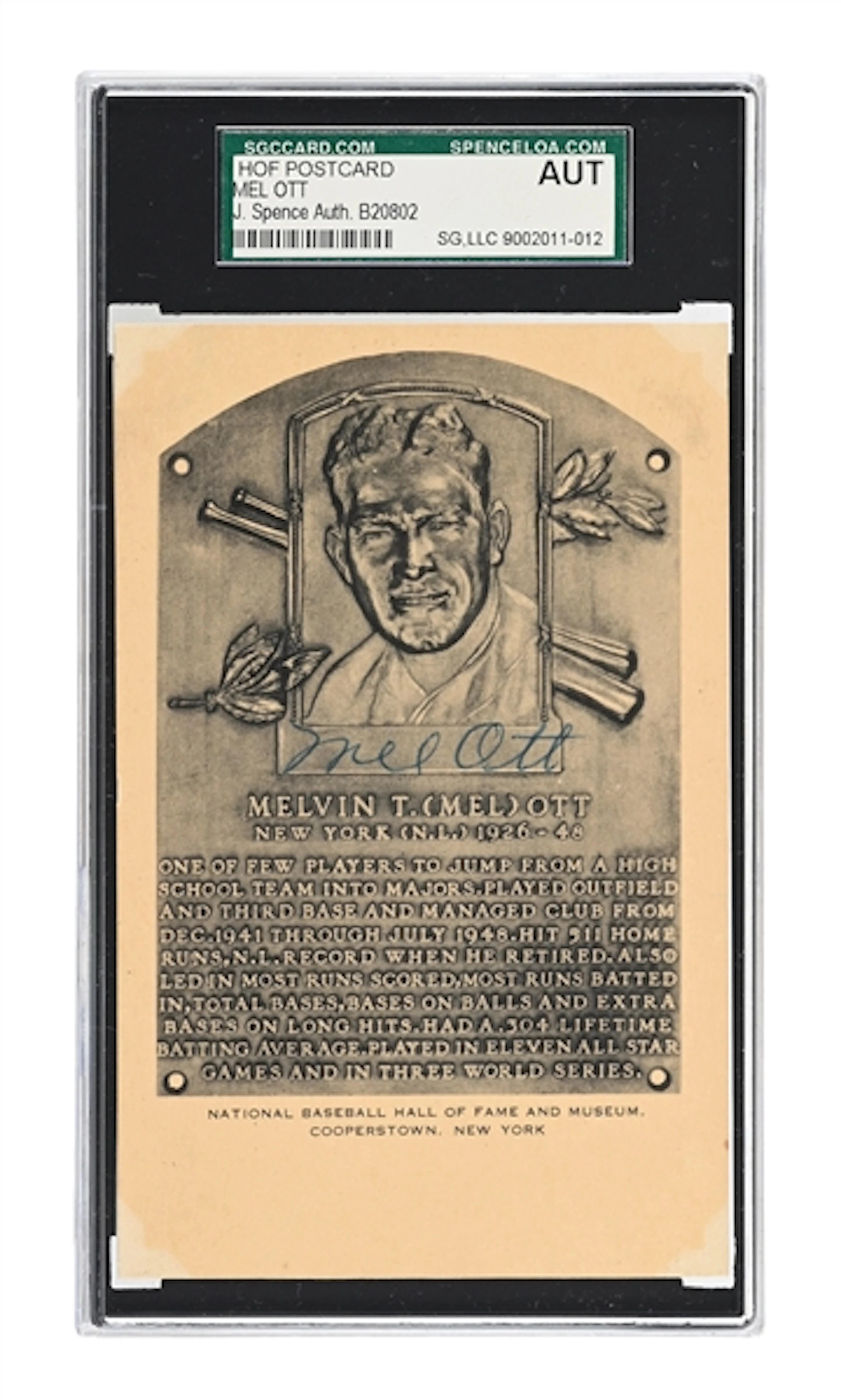 MEL OTT SIGNED ARTVUE HOF PLAQUE