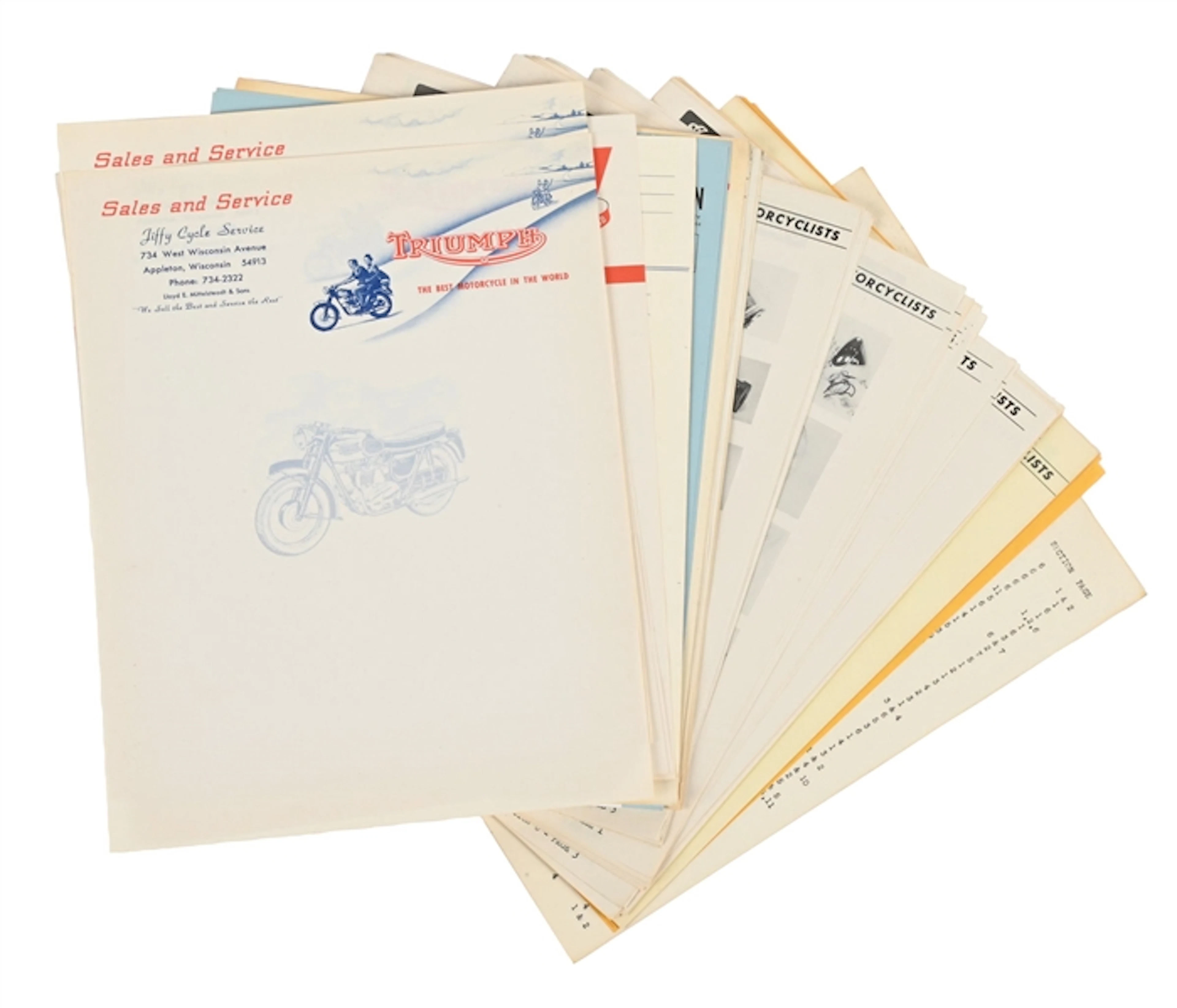 COLLECTION OF MOTORCYCLE DEALERSHIP EPHEMERA & INDIAN MOTORCYCLES 1957 CATALOG