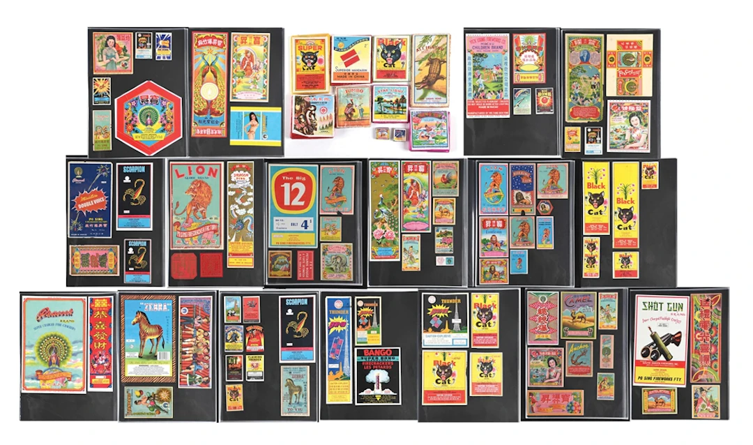 A COLLECTION OF FIREWORKS AND FIREWORKS LABELS