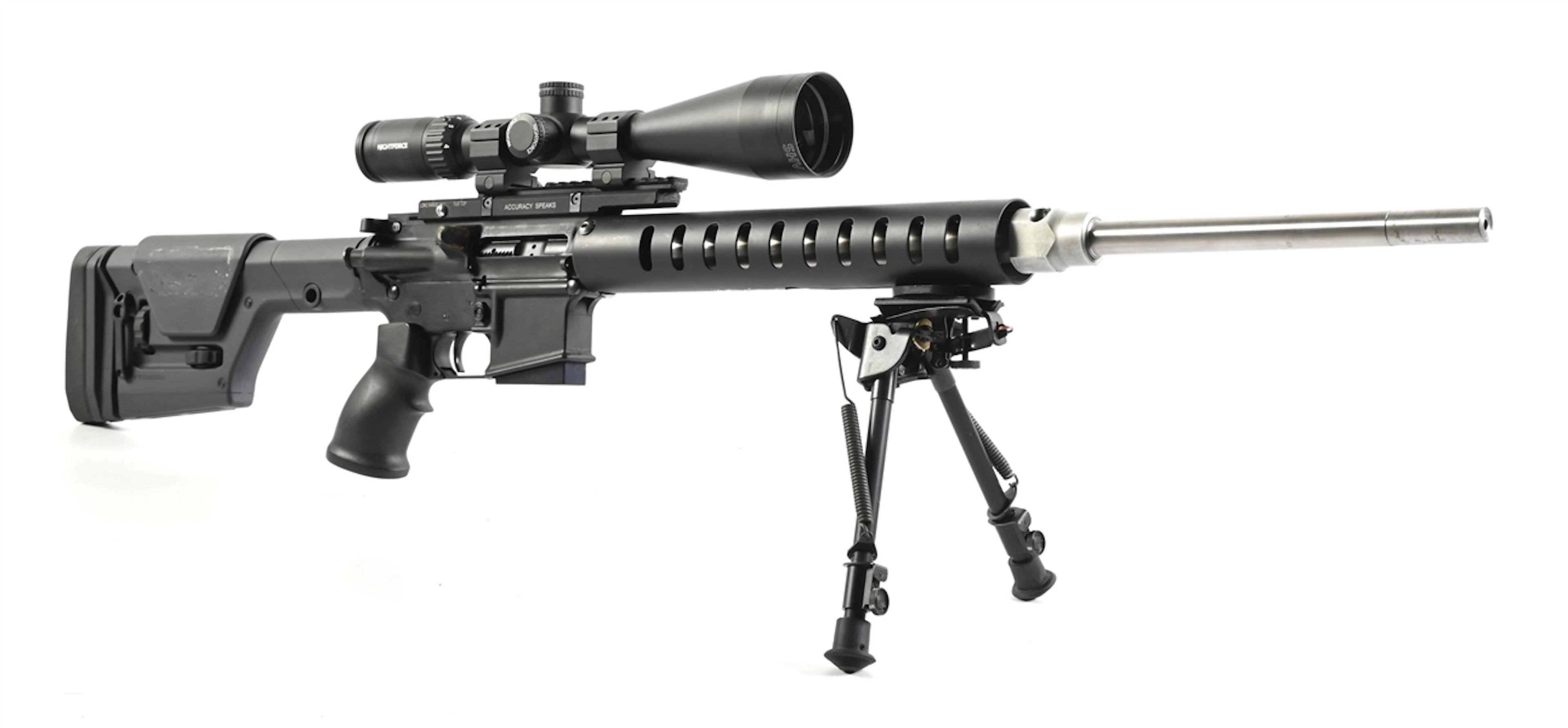 (M) OLYMPIC ARMS MODEL P.C.R. SEMI-AUTOMATIC RIFLE WITH NIGHTFORCE SCOPE.