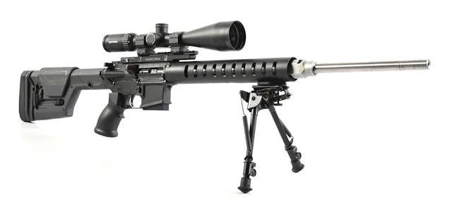 (M) OLYMPIC ARMS MODEL P.C.R. SEMI-AUTOMATIC RIFLE WITH NIGHTFORCE SCOPE.