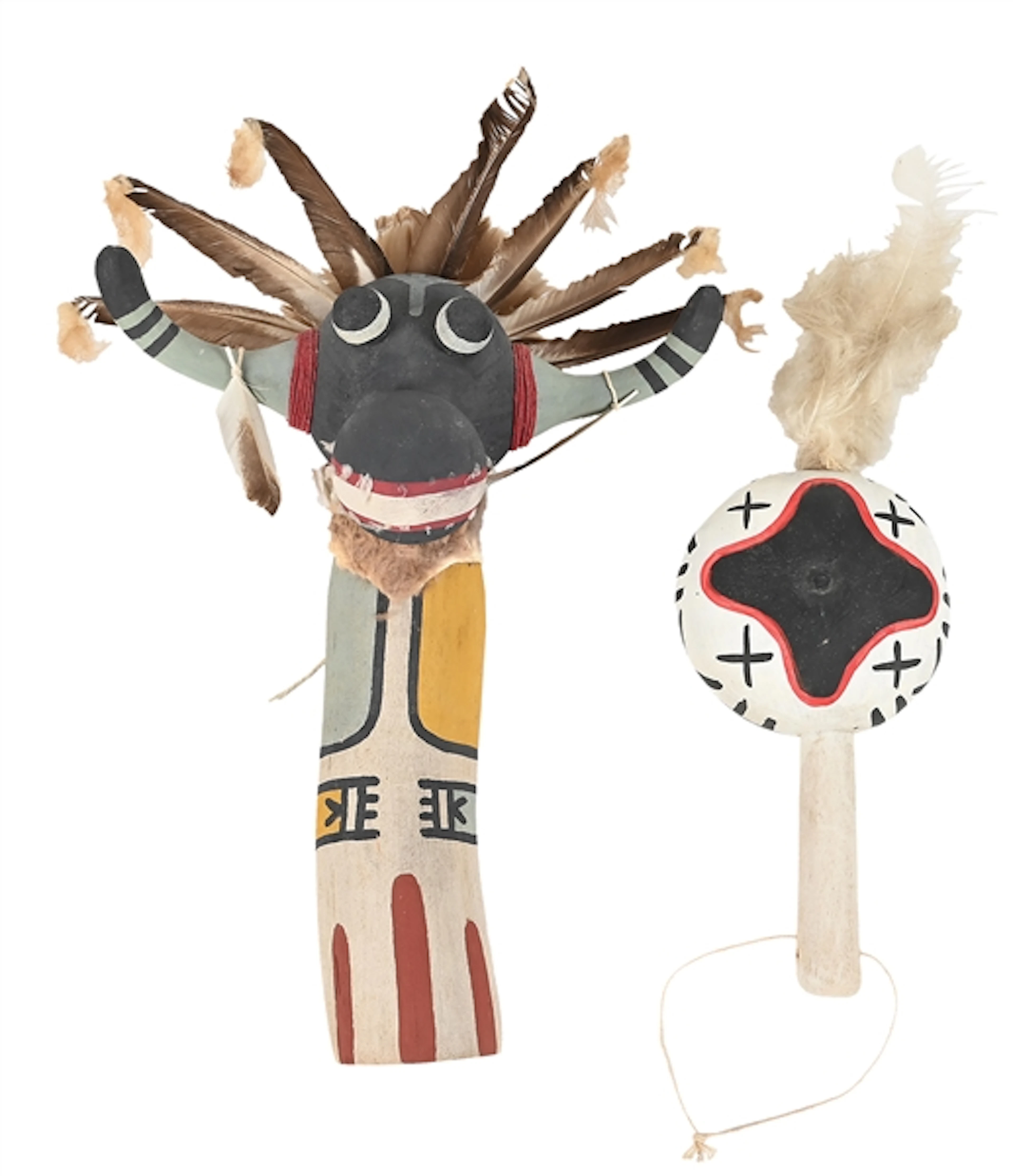 LOT OF 2: HOPI KACHINA (KATSINA) & RATTLE