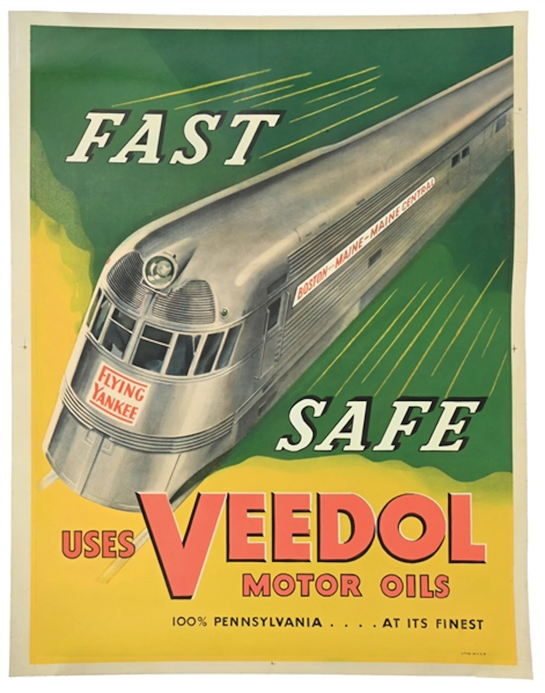 VEEDOL MOTOR OIL SERVICE STATION POSTER W/ FLYING YANKEE GRAPHIC.