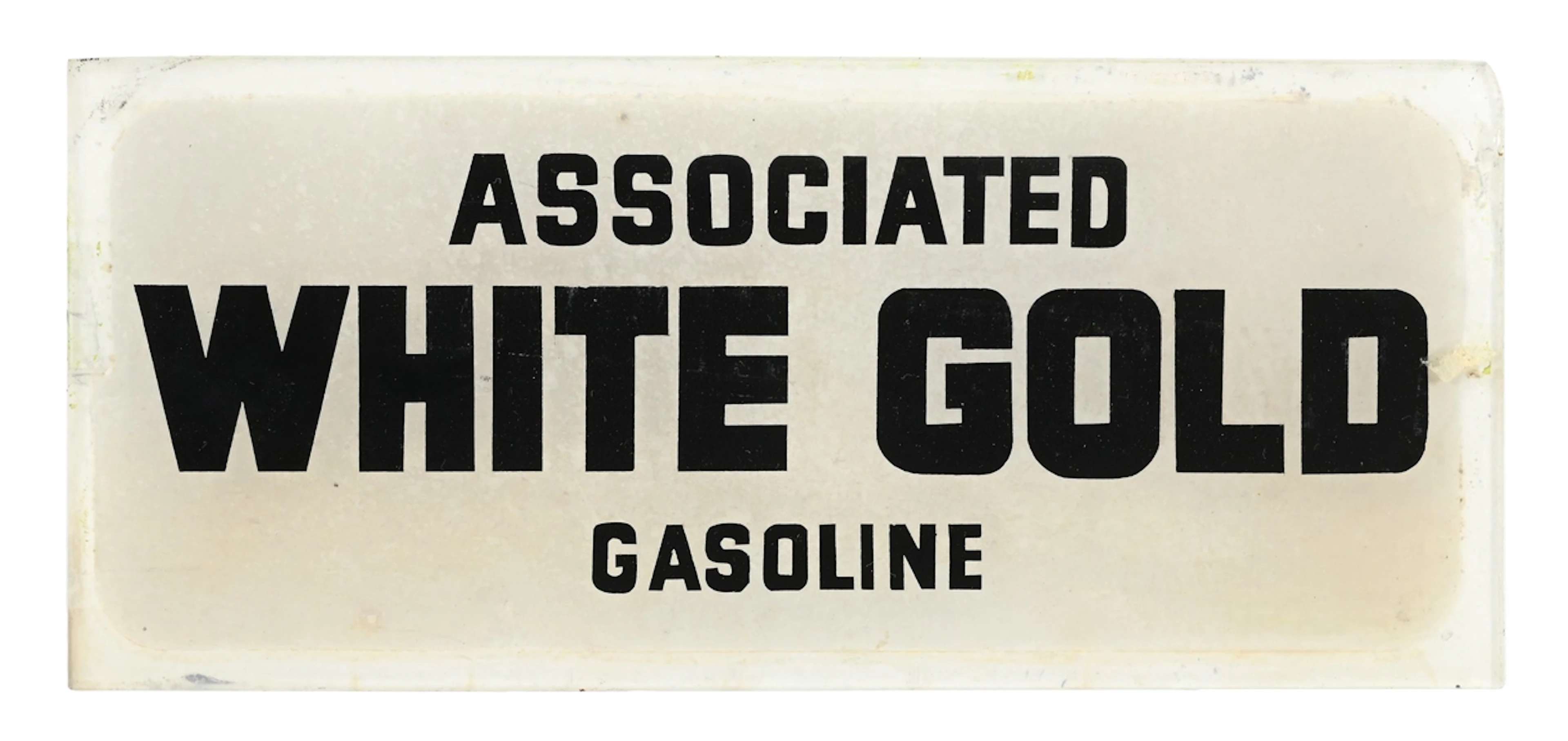 ASSOCIATED WHITE GOLD GASOLINE GAS PUMP AD GLASS