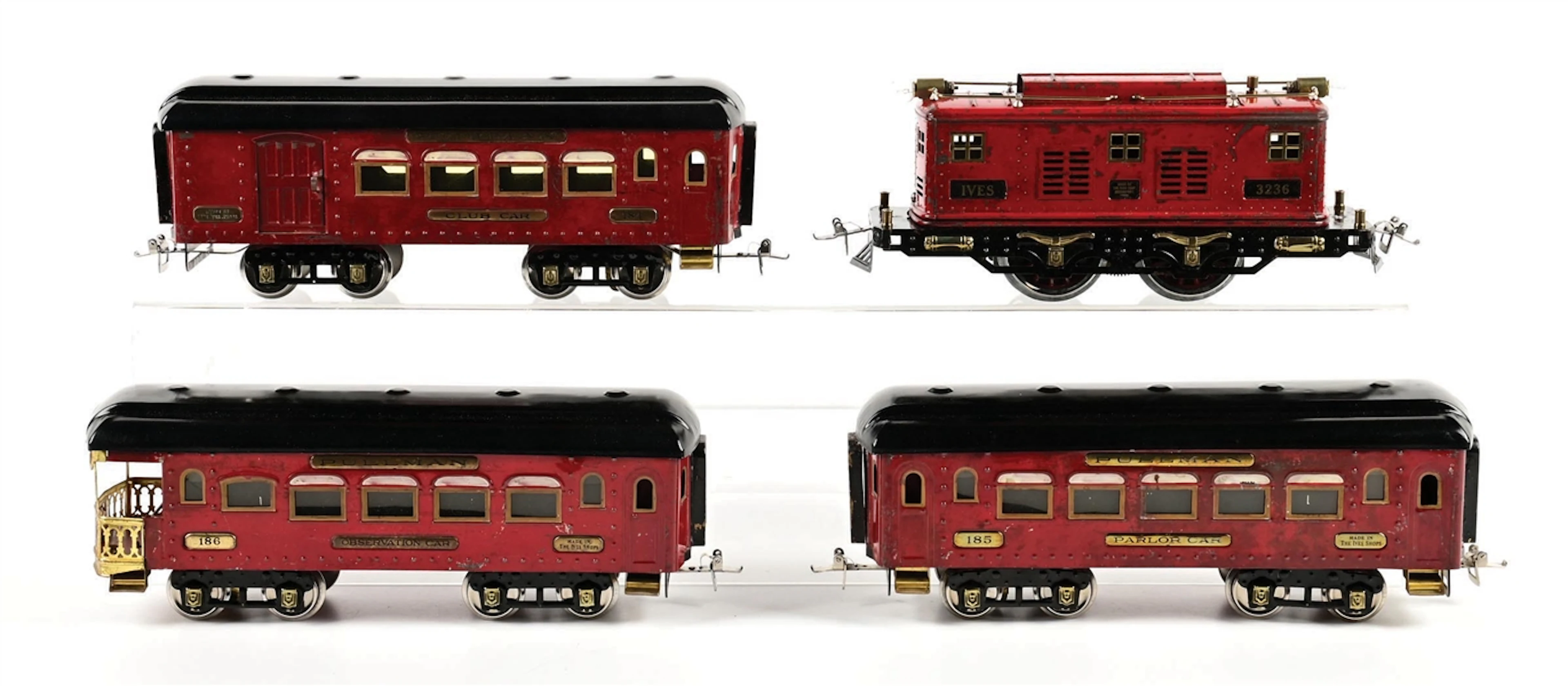 LOT OF 4: IVES STD-GA. #3236 ELECTRIC LOCOMOTIVE PASSENGER SET
