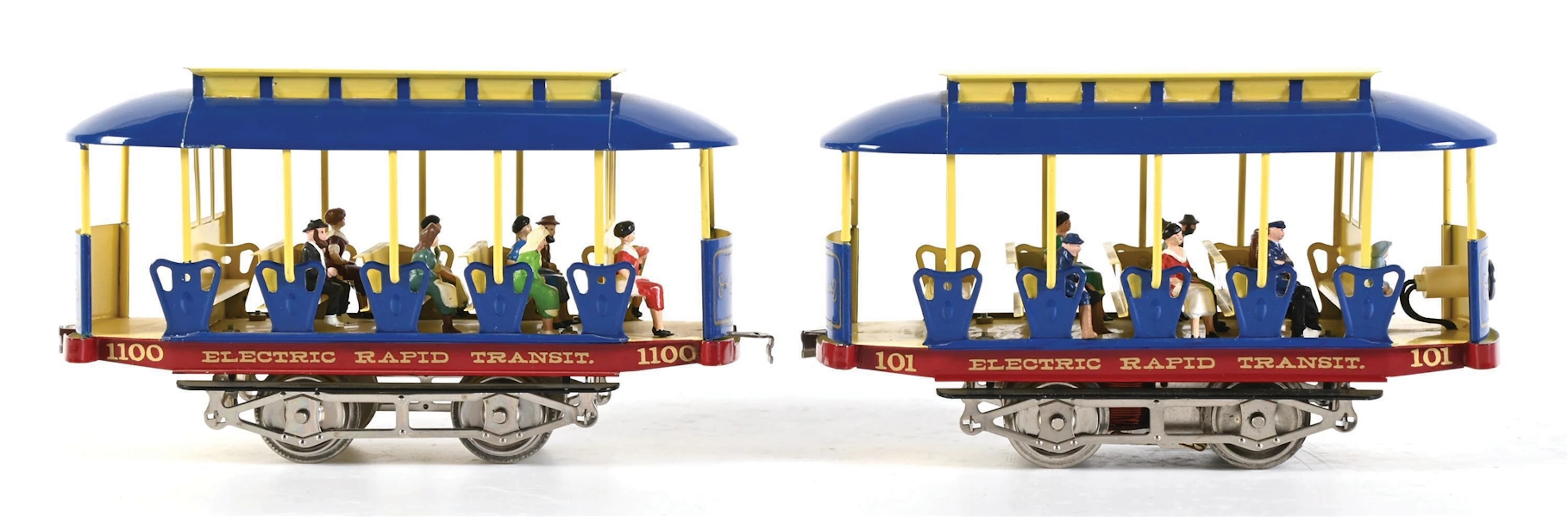 LOT OF 2: PRIDE LINES #101 & 1100 ELECTRIC RAPID TRANSIT SUMMER TROLLEY SET