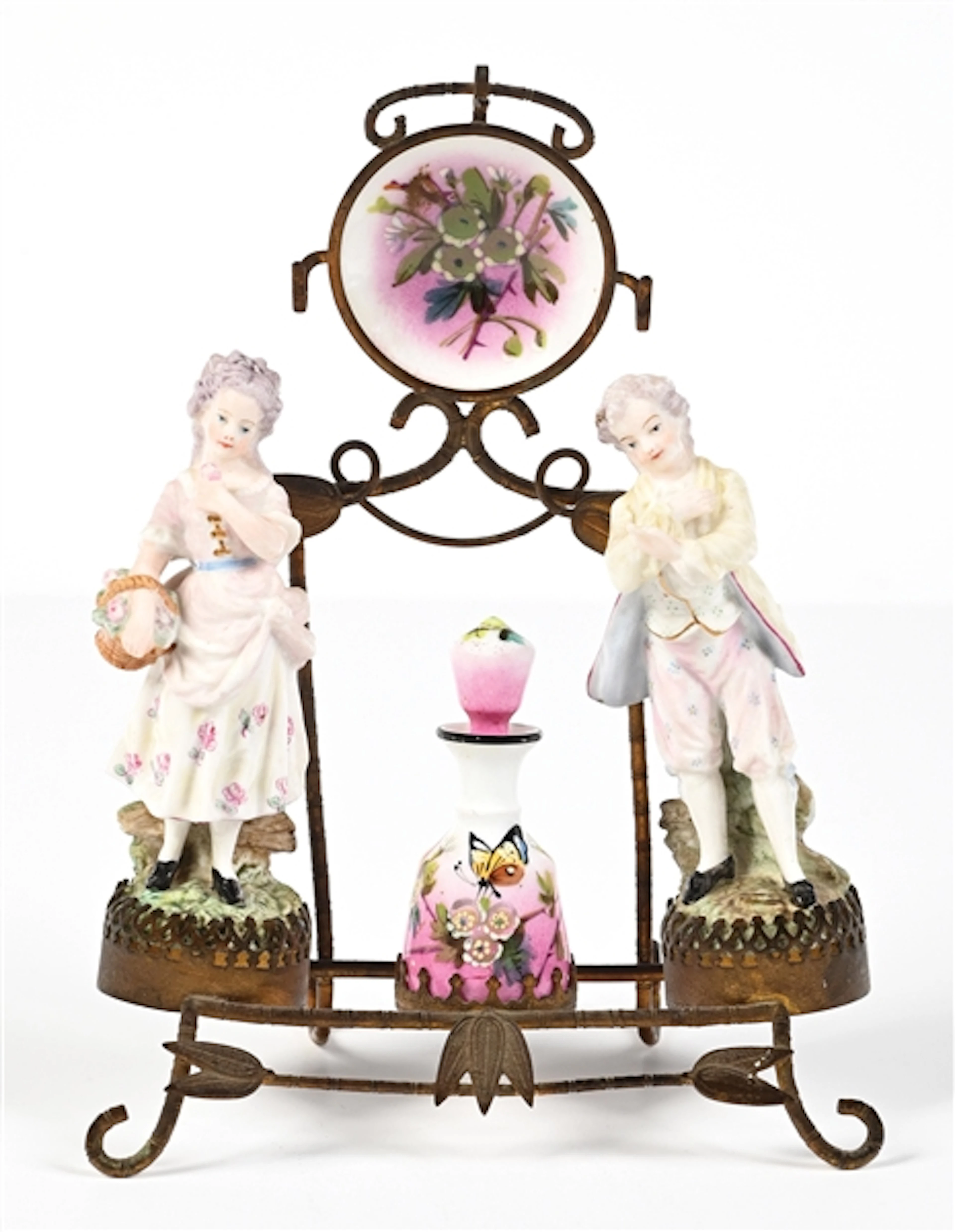 PORCELAIN FIGURAL DRESSING TABLE SET WITH FLORAL PATTERN