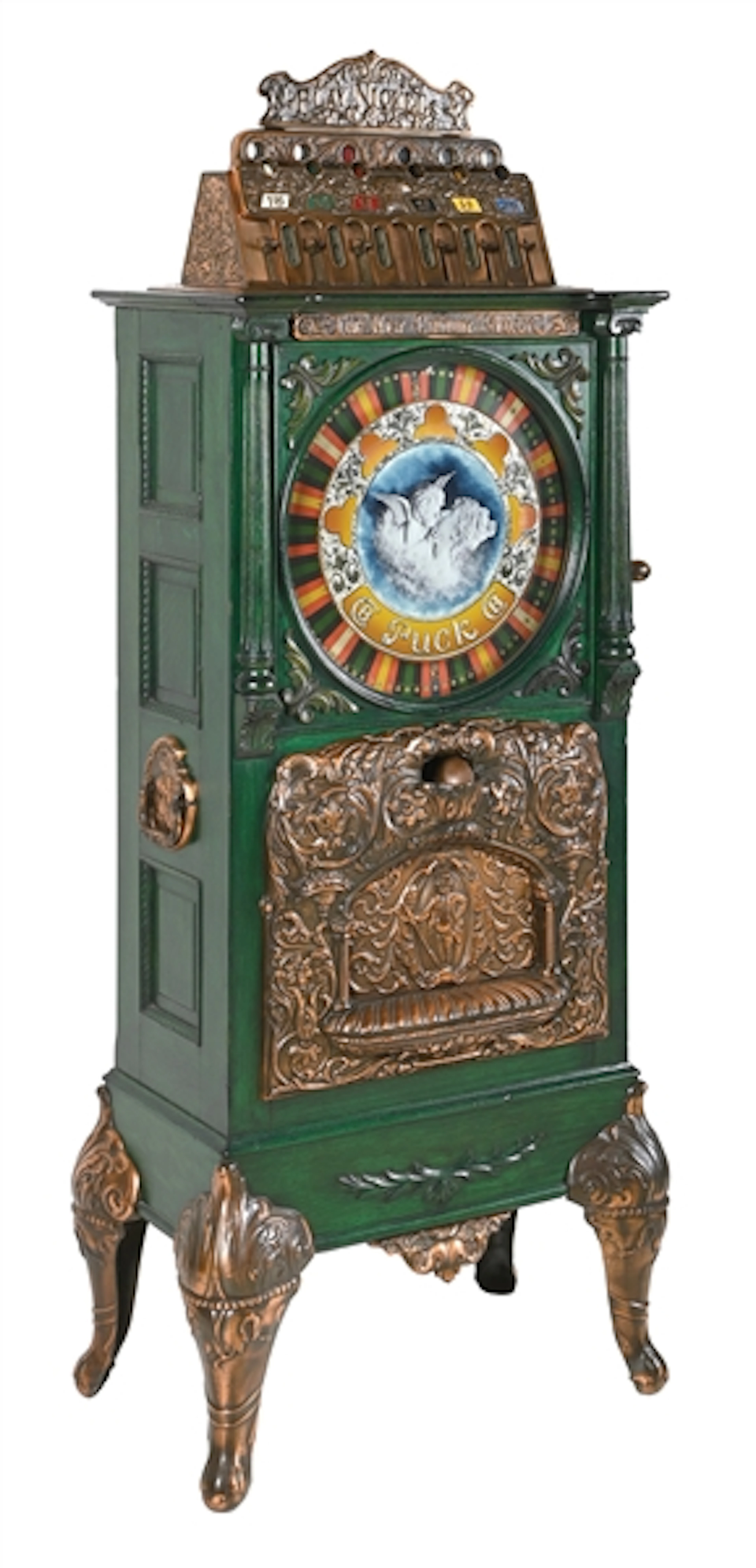 5¢ CAILLE BROS. THE NEW CENTURY PUCK UPRIGHT SLOT MACHINE WITH KEY