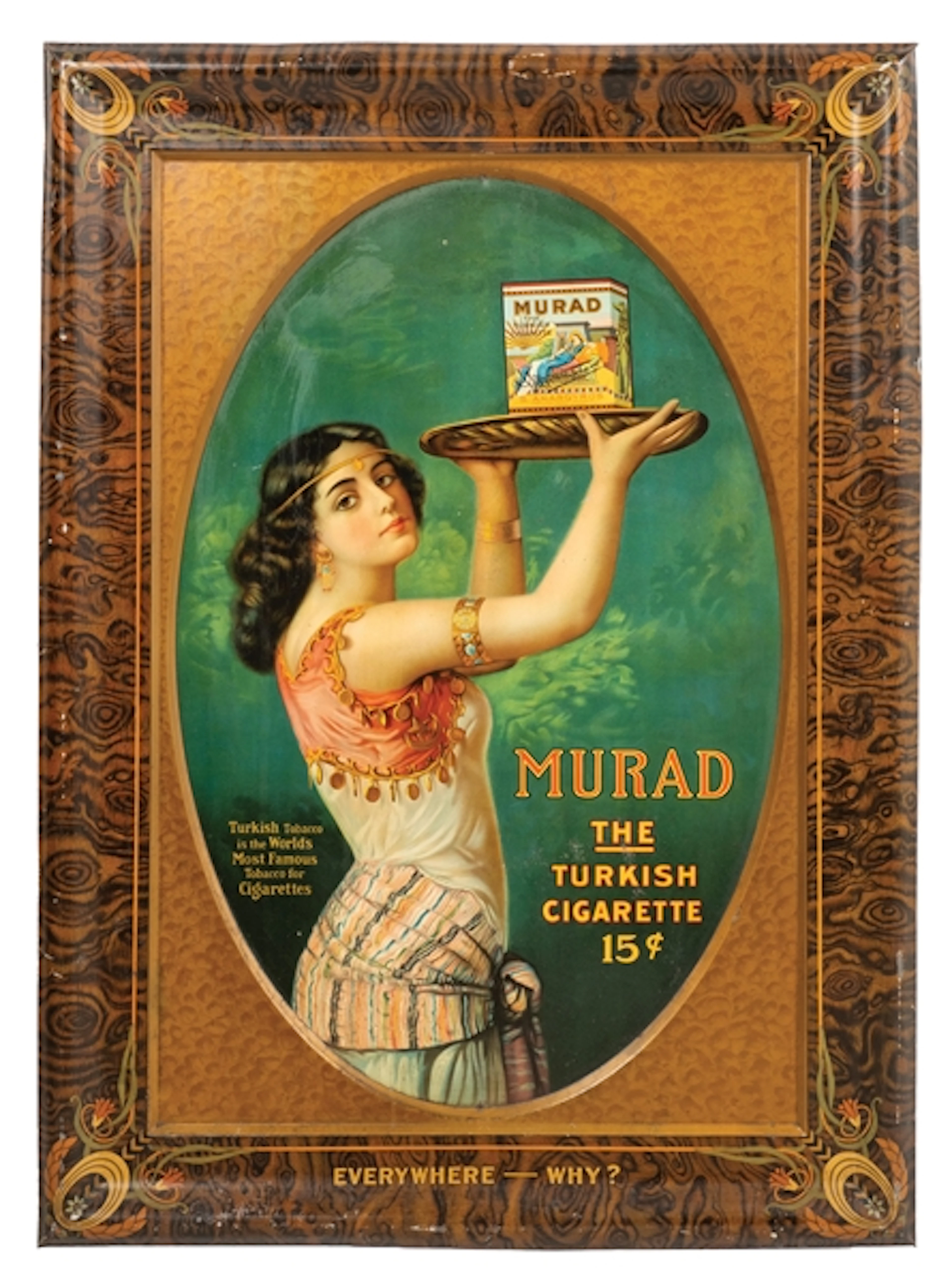 MURAD "THE TURKISH CIGARETTE" SELF-FRAMED TIN LITHOGRAPH