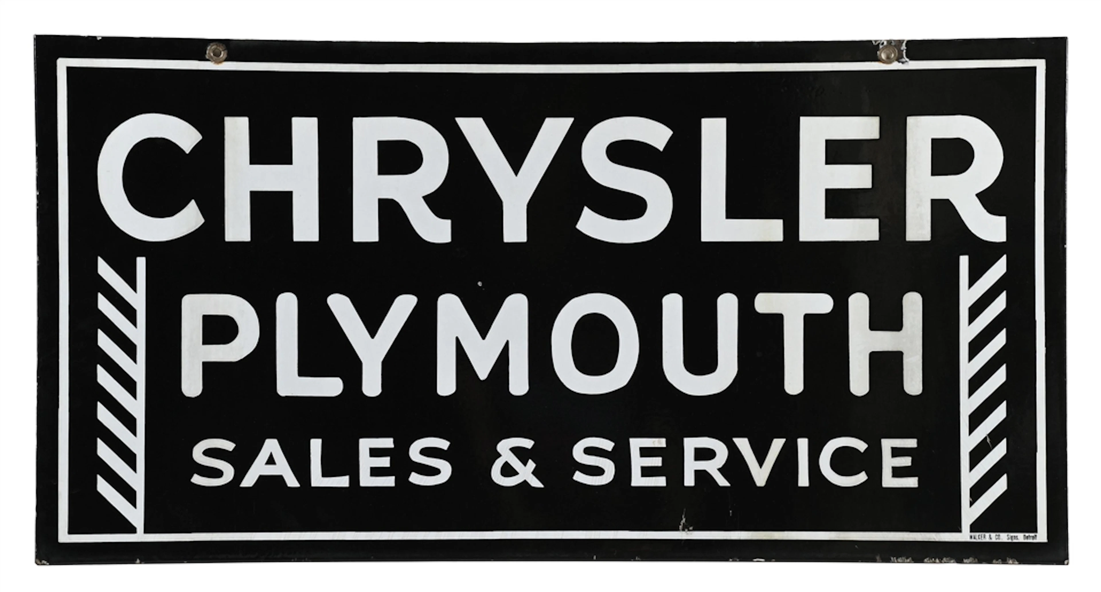 CHRYSLER PLYMOUTH SALES & SERVICE PORCELAIN DEALERSHIP SIGN