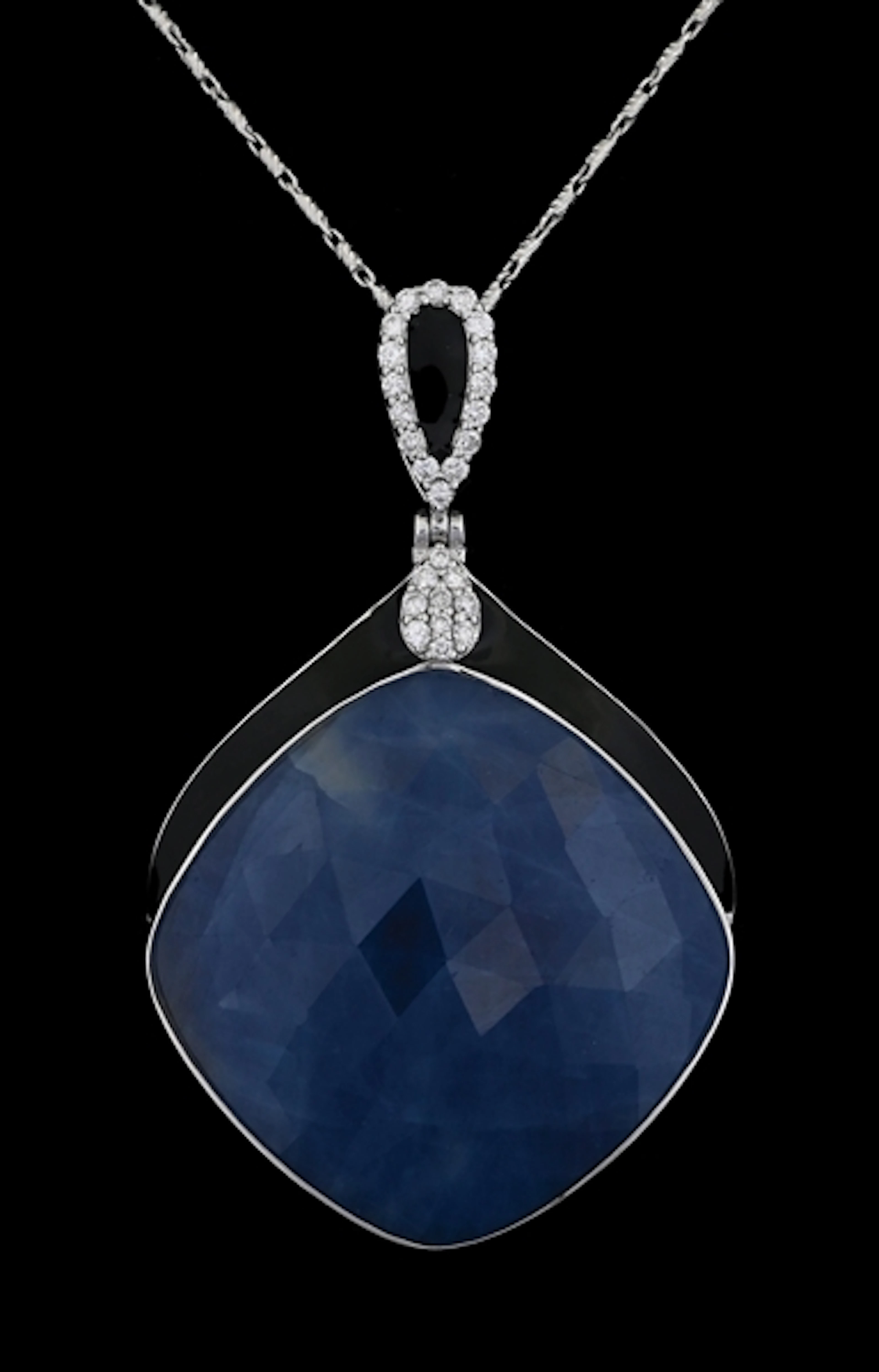 14K WHITE GOLD SAPPHIRE & DIAMOND NECKLACE W/REPORT