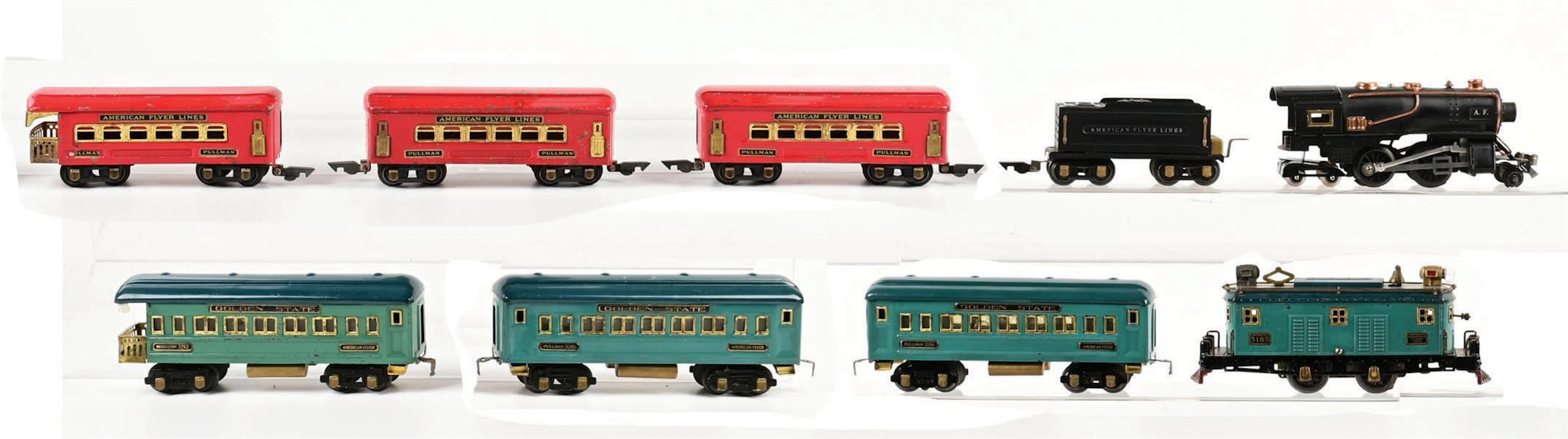 LOT OF 2: PRE-WAR AMERICAN FLYER O-GA. GOLDEN STATE PASSENGER SET