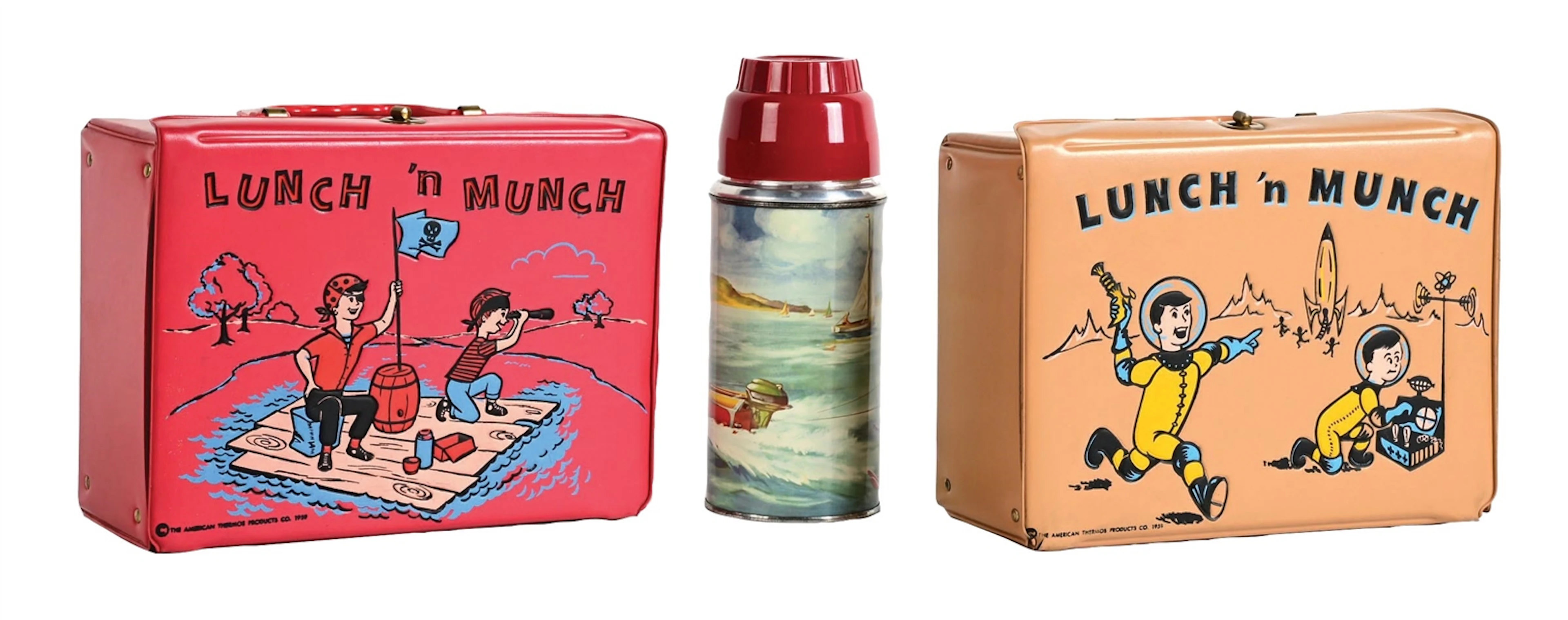 LOT OF 2: THE AMERICAN THERMOS PRODUCTS CO. LUNCH 'N MUNCH VINYL LUNCH