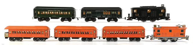 LOT OF 7: AMERICAN FLYER STD-GA. TRAIN SETS, LOCOS NO. 4000 & 4654