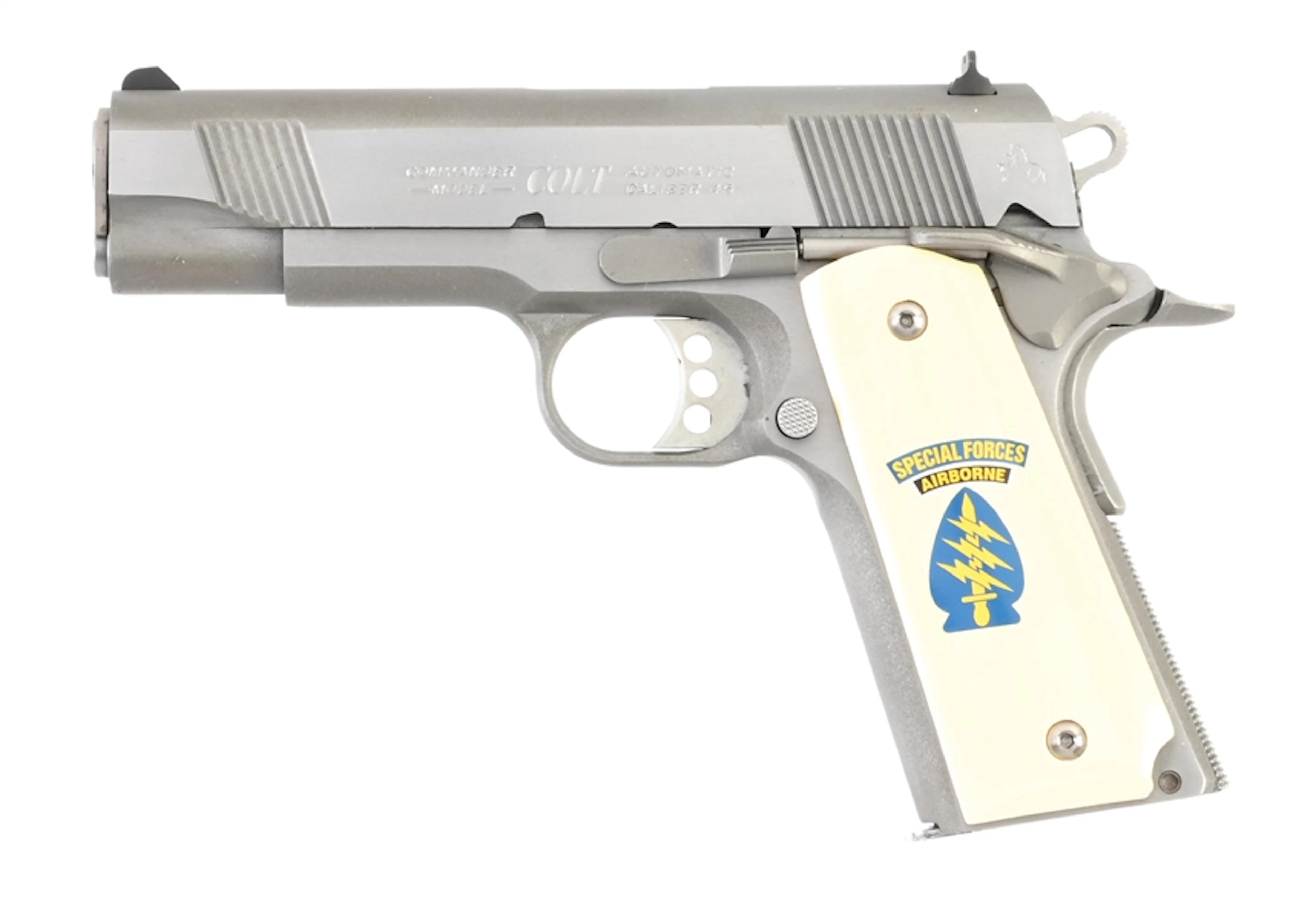 (M) STAINLESS COLT COMBAT COMMANDER SEMI-AUTOMATIC PISTOL WITH CASE.