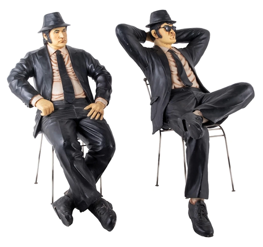 PAIR OF BLUES BROTHERS FIGURES IN CHAIRS