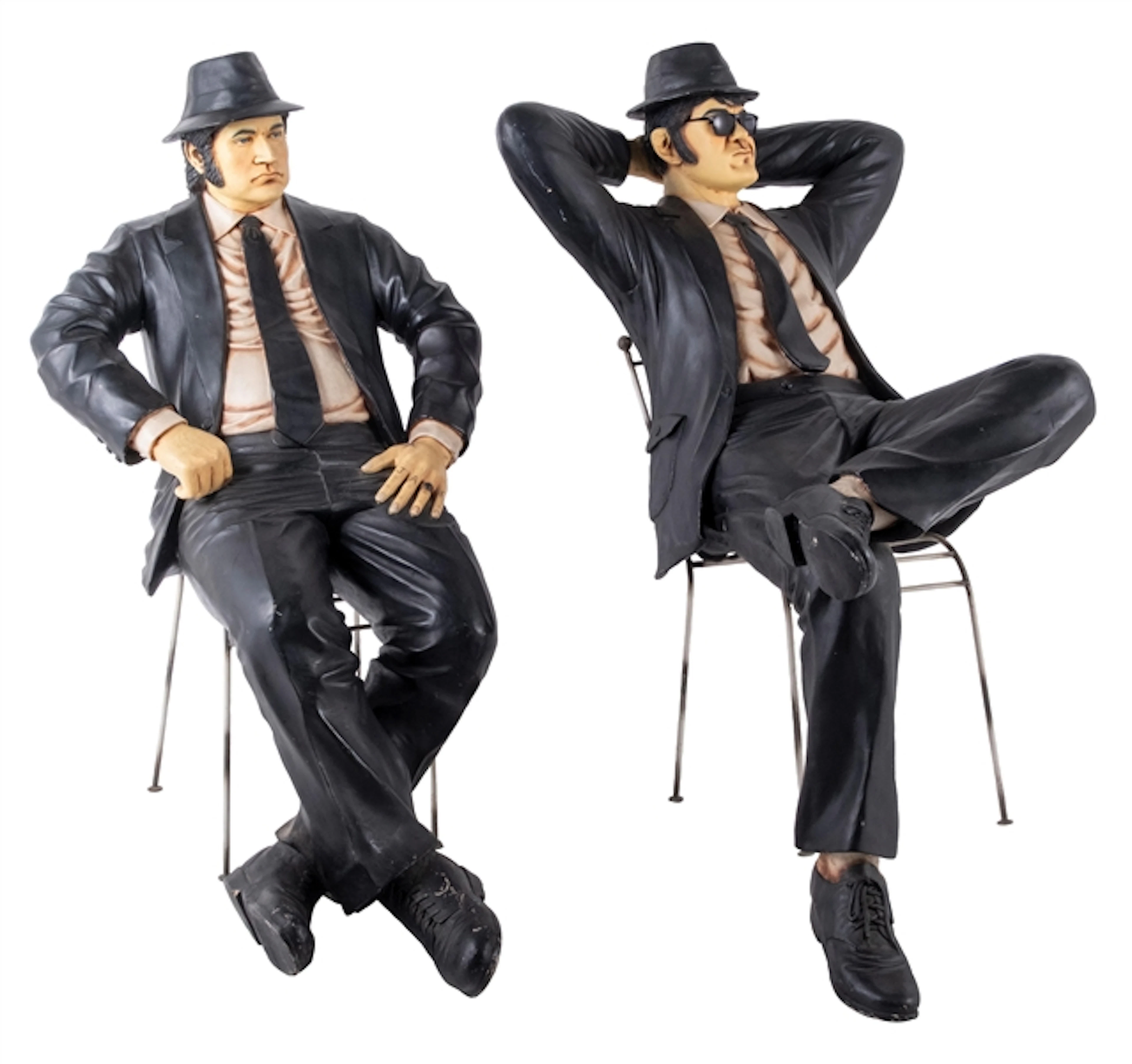 PAIR OF BLUES BROTHERS FIGURES IN CHAIRS