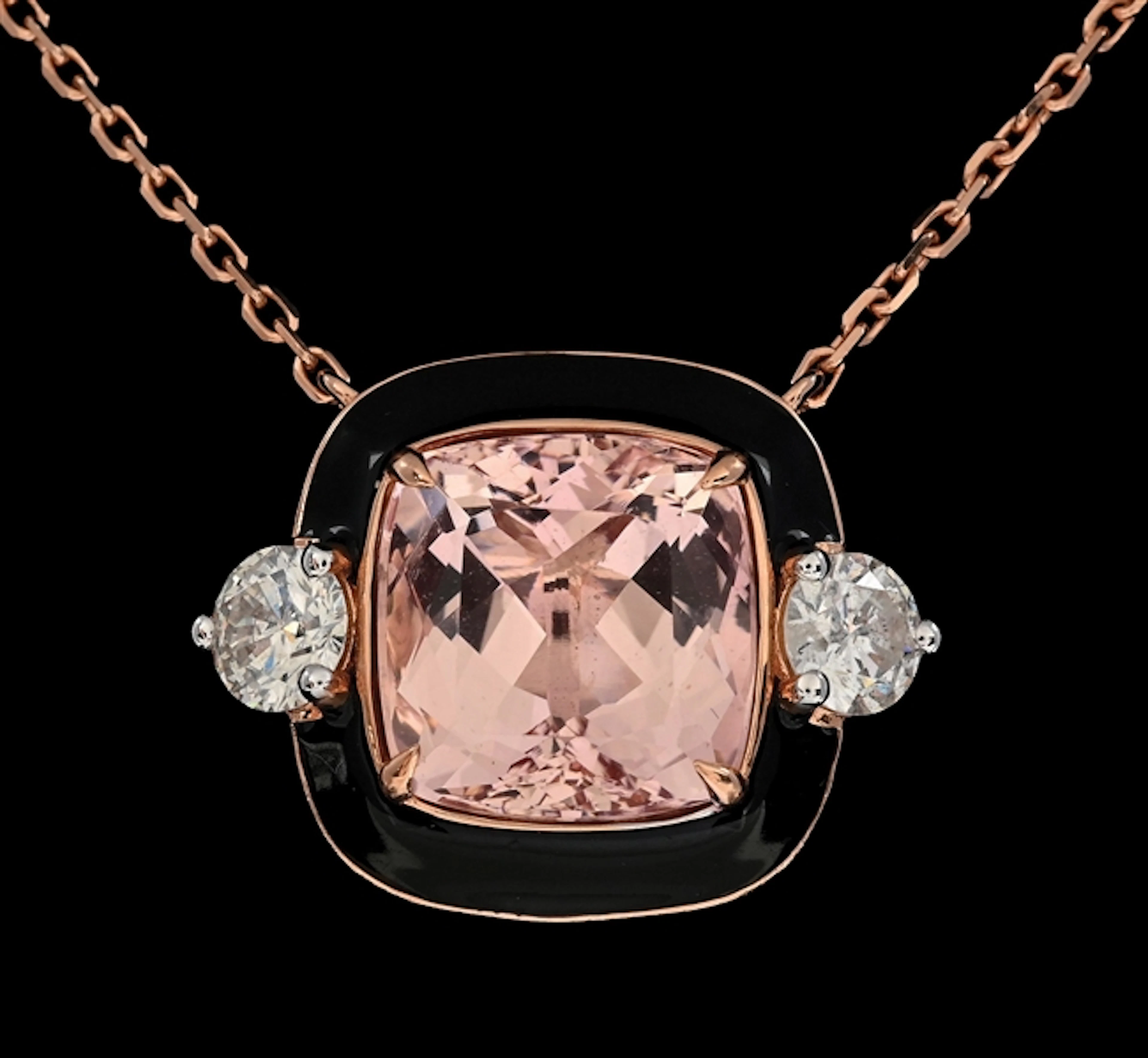14K ROSE GOLD MORGANITE & DIAMOND NECKLACE W/REPORT