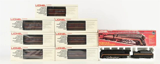 LOT OF 8: LIONEL O-GA. NORFOLK AND WESTERN 4-8-4 STEAM LOCO NO. 6-8100