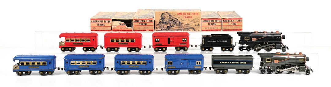LOT OF 2: PRE-WAR AMERICAN FLYER O-GA. STEAM PASSENGER SETS W/ SOME