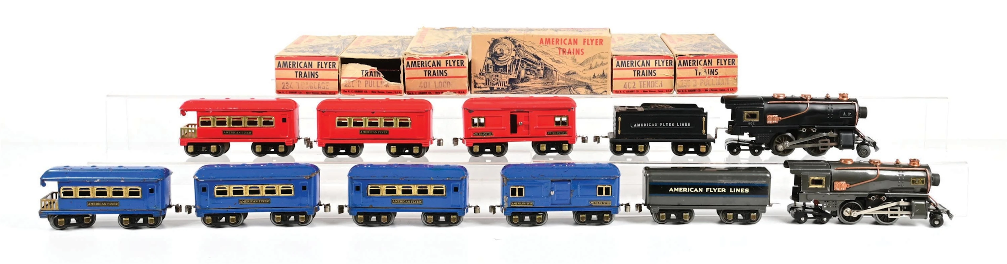 LOT OF 2: PRE-WAR AMERICAN FLYER O-GA. STEAM PASSENGER SETS W/ SOME
