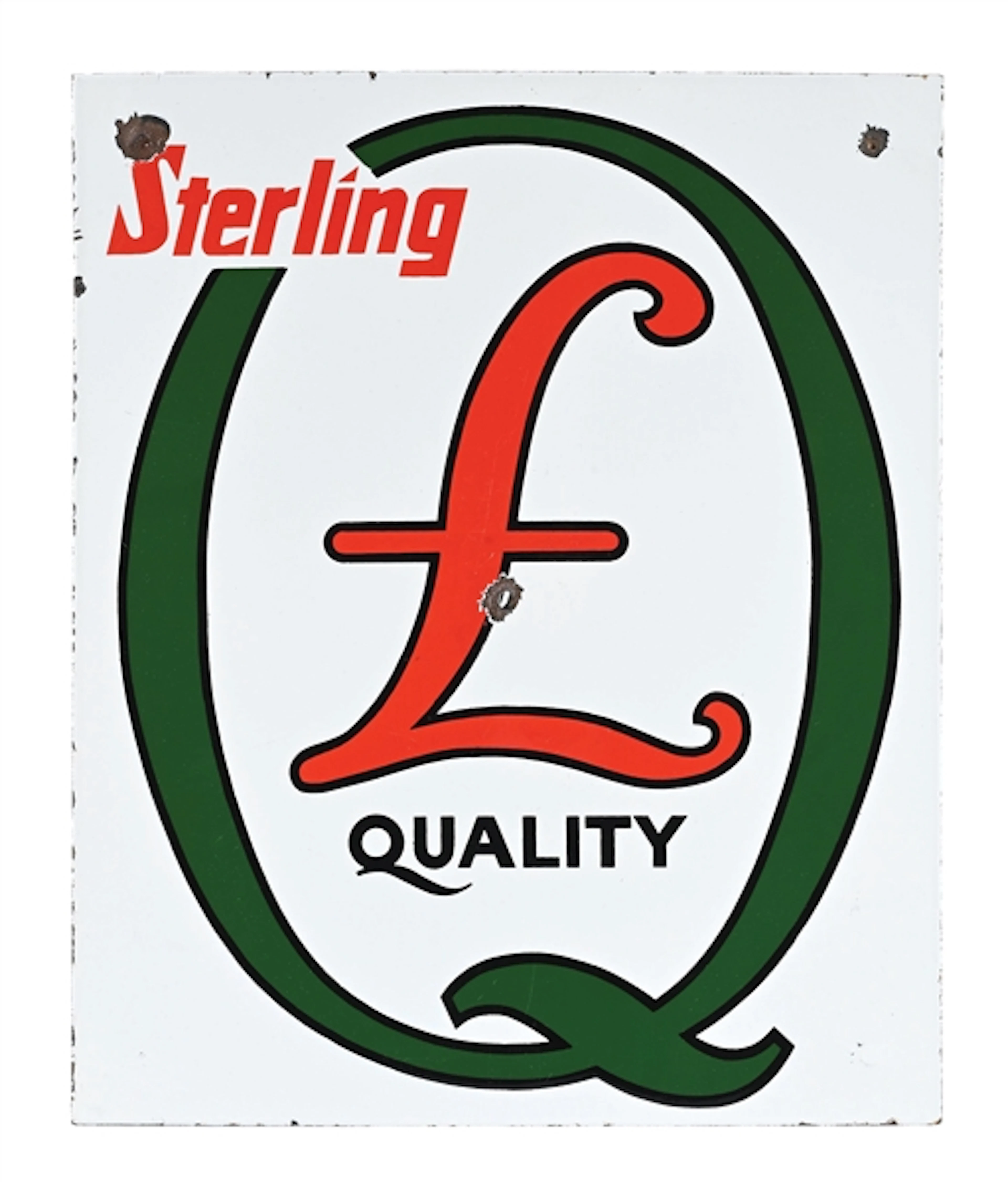 STERLING QUALITY GASOLINE PORCELAIN PUMP PLATE SIGN
