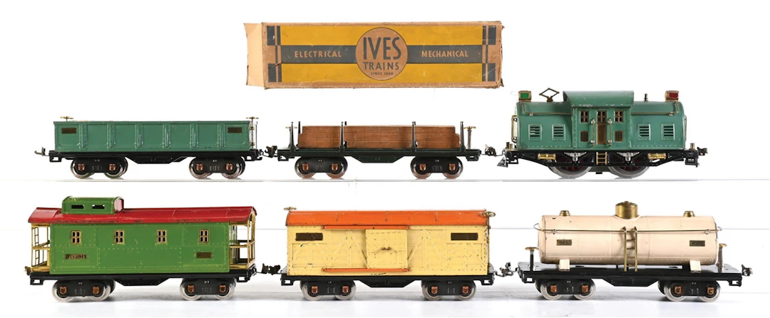 SET OF 6: IVES TRANSITION SET LOCO NO. 10 W/ ASSORTED FREIGHT CARS