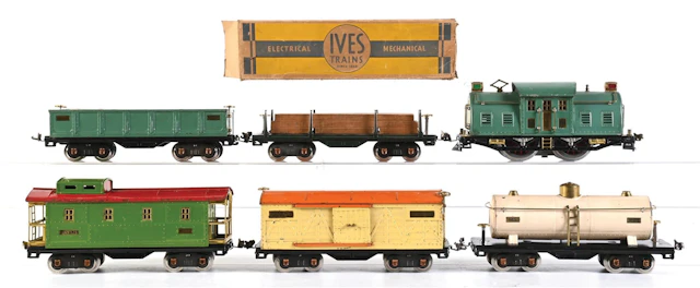 SET OF 6: IVES TRANSITION SET LOCO NO. 10 W/ ASSORTED FREIGHT CARS