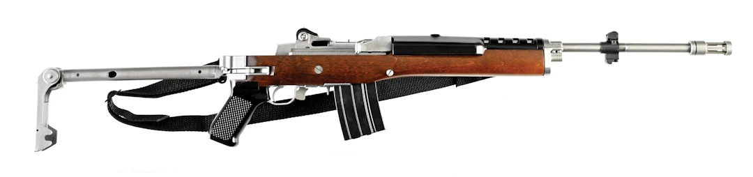 (M) RUGER MINI-14 GB FOLDER SEMI-AUTOMATIC RIFLE WITH BOX.