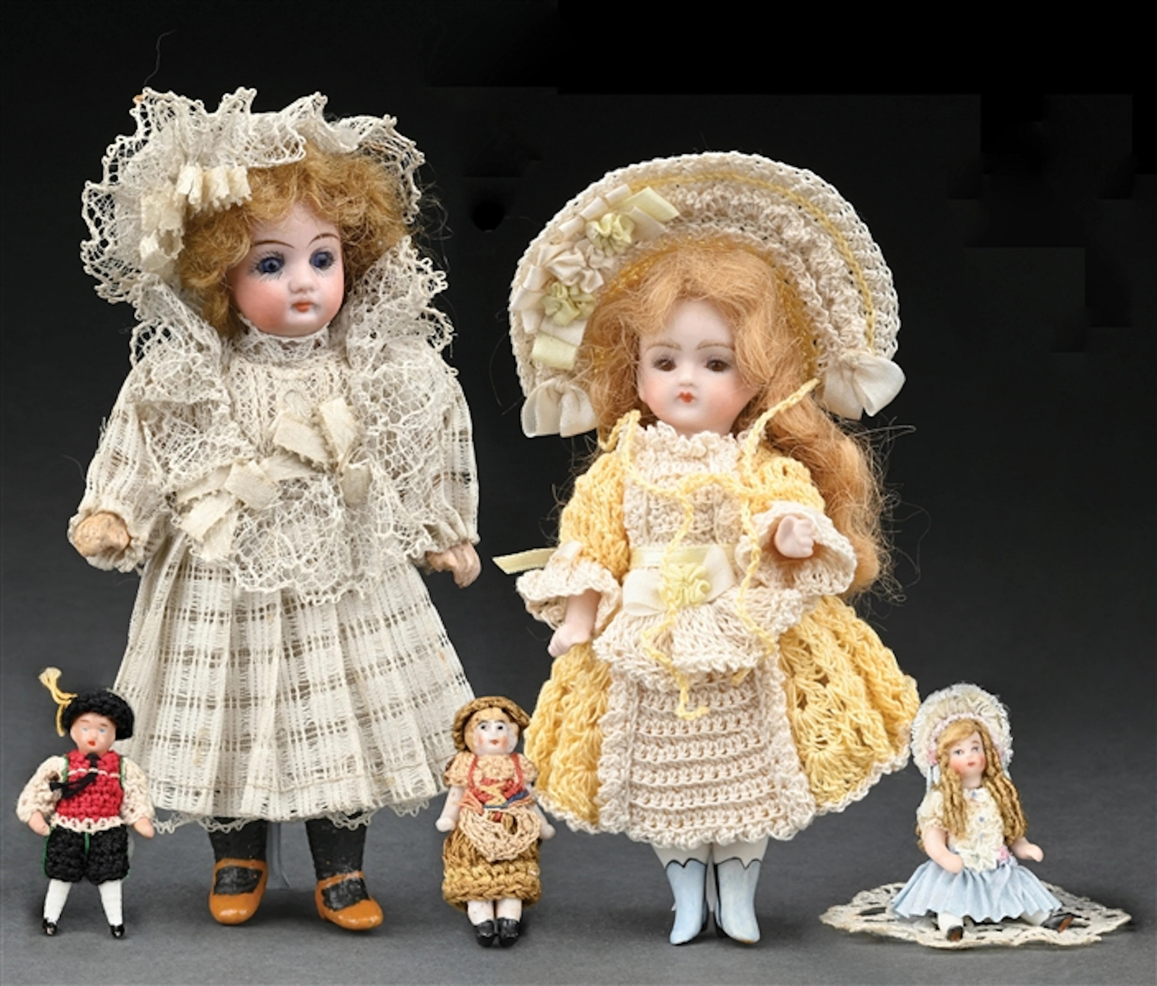 LOT OF 5: ASSORTED GERMAN BISQUE DOLLS