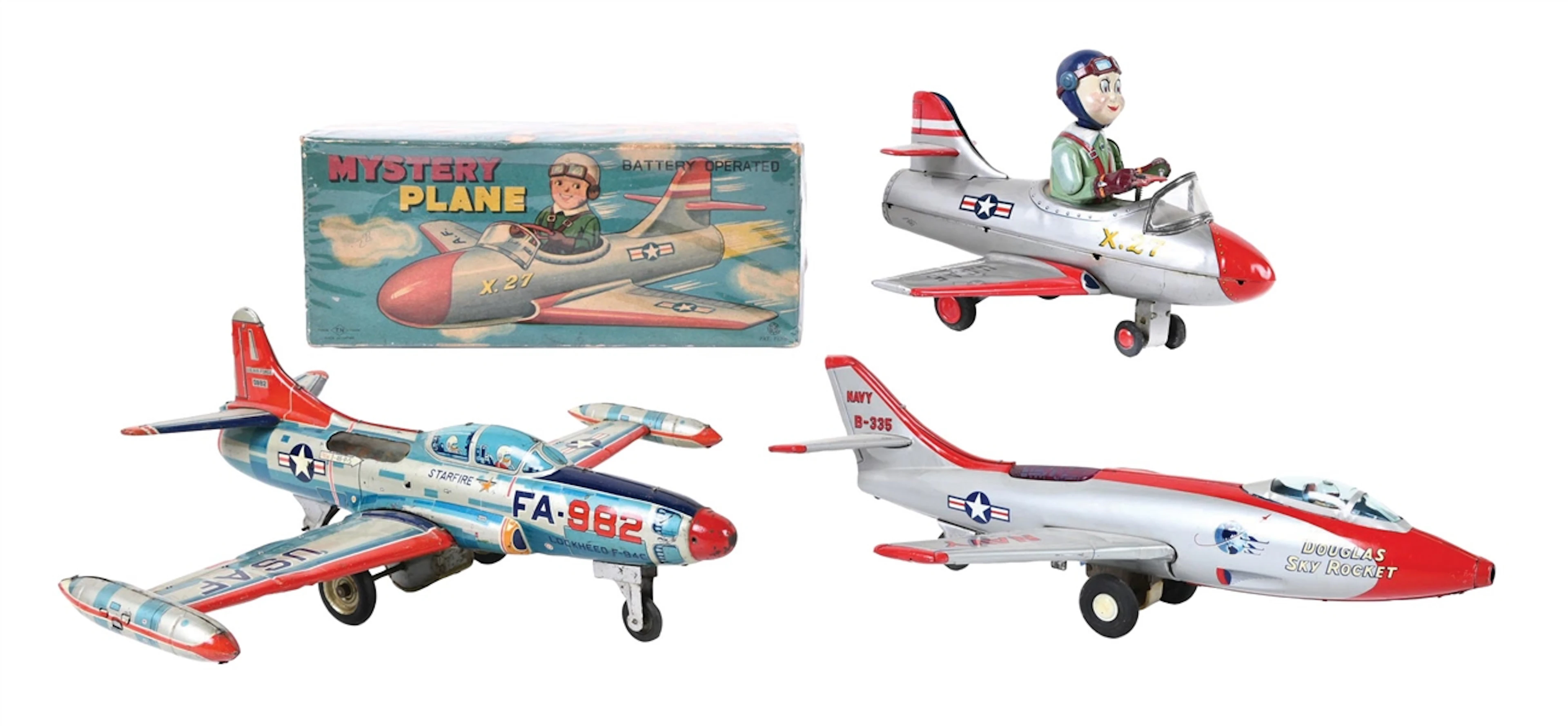 LOT OF 3: TIN LITHO FRICTION & BATTERY-OPERATED JAPANESE MILITARY AIRPLAN TOYS