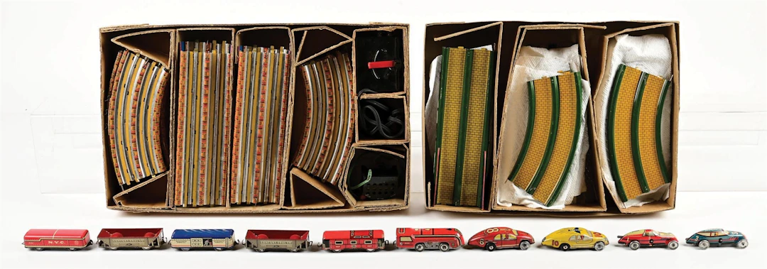 LOT OF 2: MARX TIN LITHO STREAMLINE SPEEDWAY SETS W/ ORIGINAL BOXES