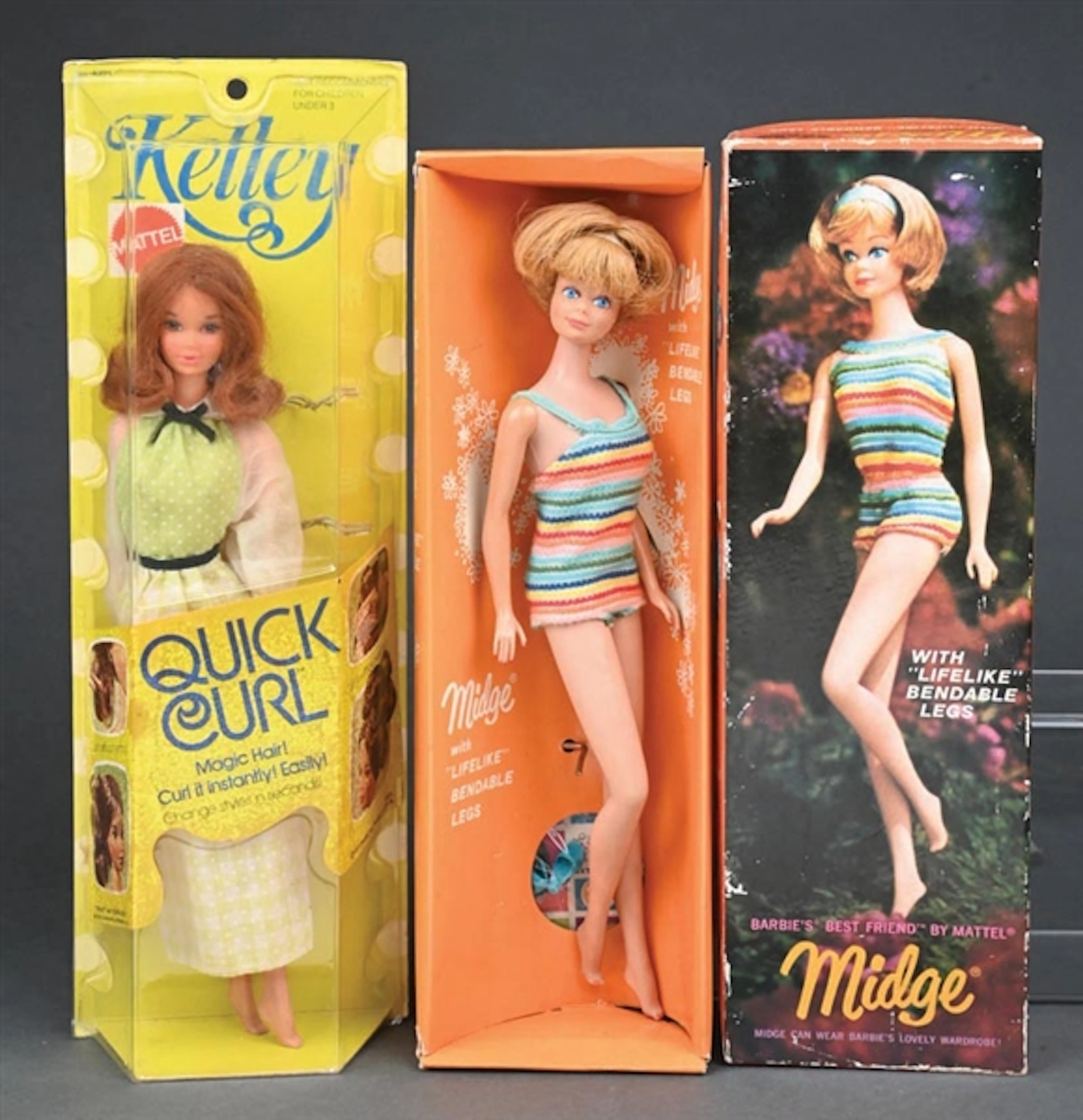 LOT OF 2: MATTEL, INC. MIDGE ASH BLONDE AND QUICK CURL KELLEY BOXED