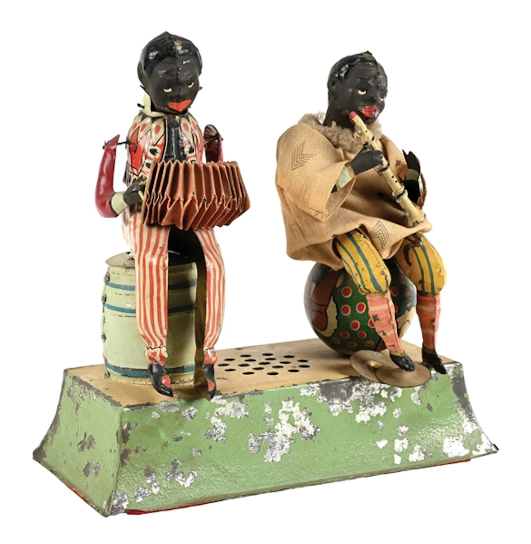 GÜNTHERMANN GERMAN HAND-PAINTED TIN MECHANICAL BLACK-AMERICANA MUSICIAN TOY