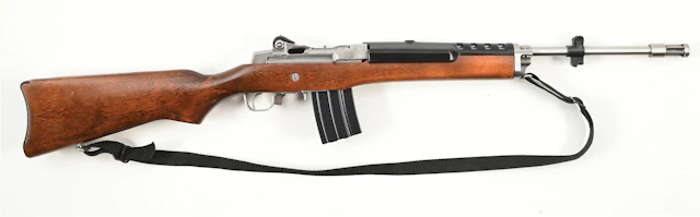 (M) STAINLESS RUGER MINI-14 SEMI-AUTOMATIC RIFLE.