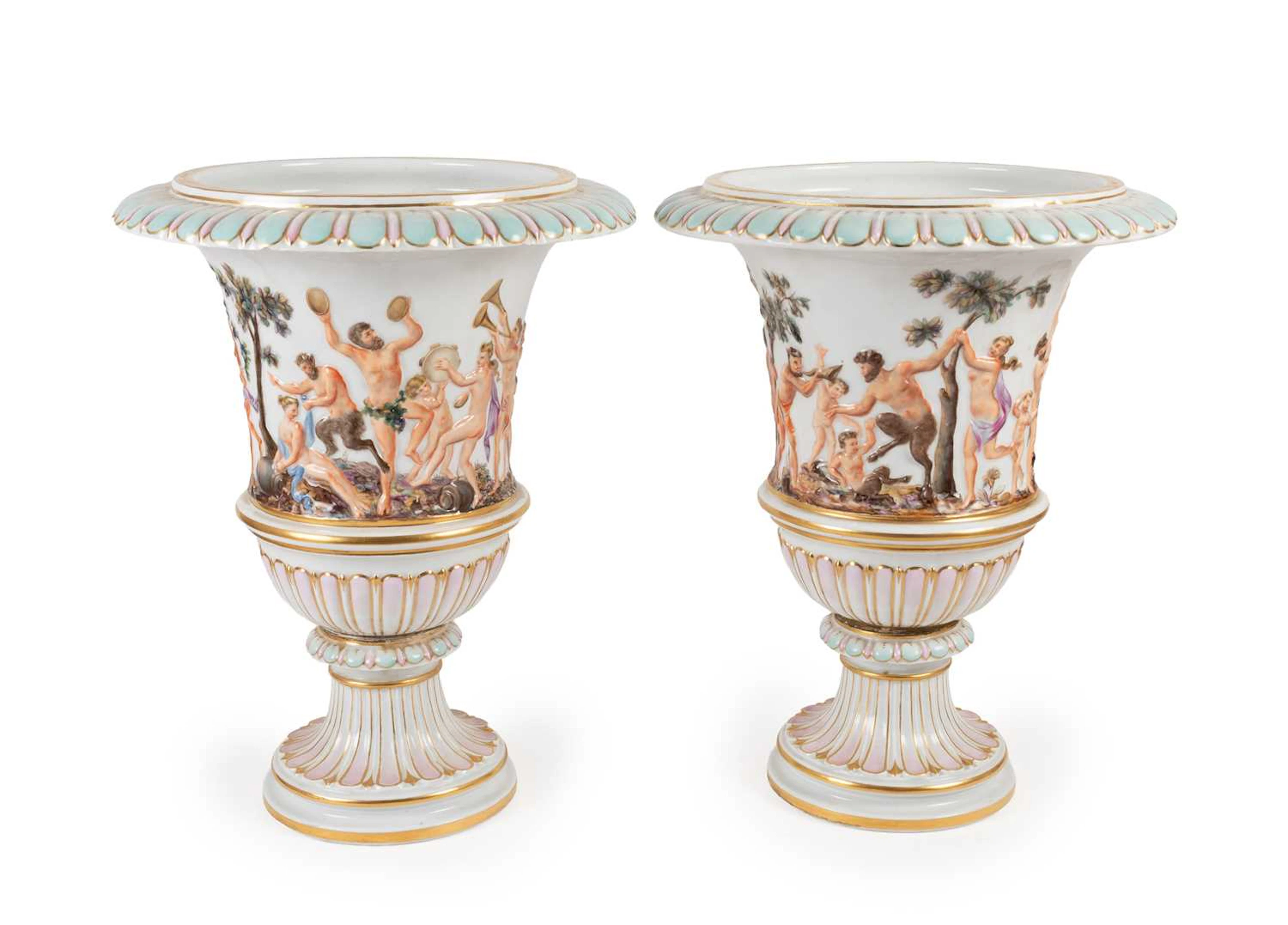 A Pair of Capodimonte Style Porcelain Urns, late 19th/early 20th century