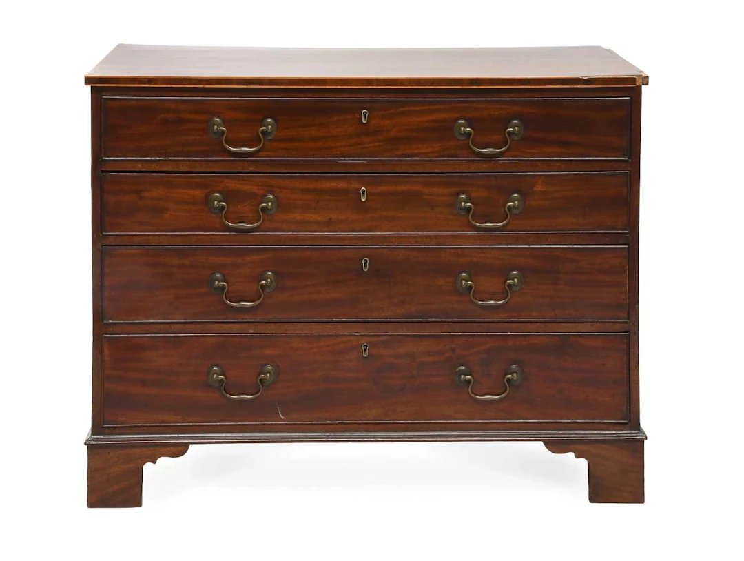 A George III Mahogany, Crossbanded and Boxwood-Strung Straight-Front