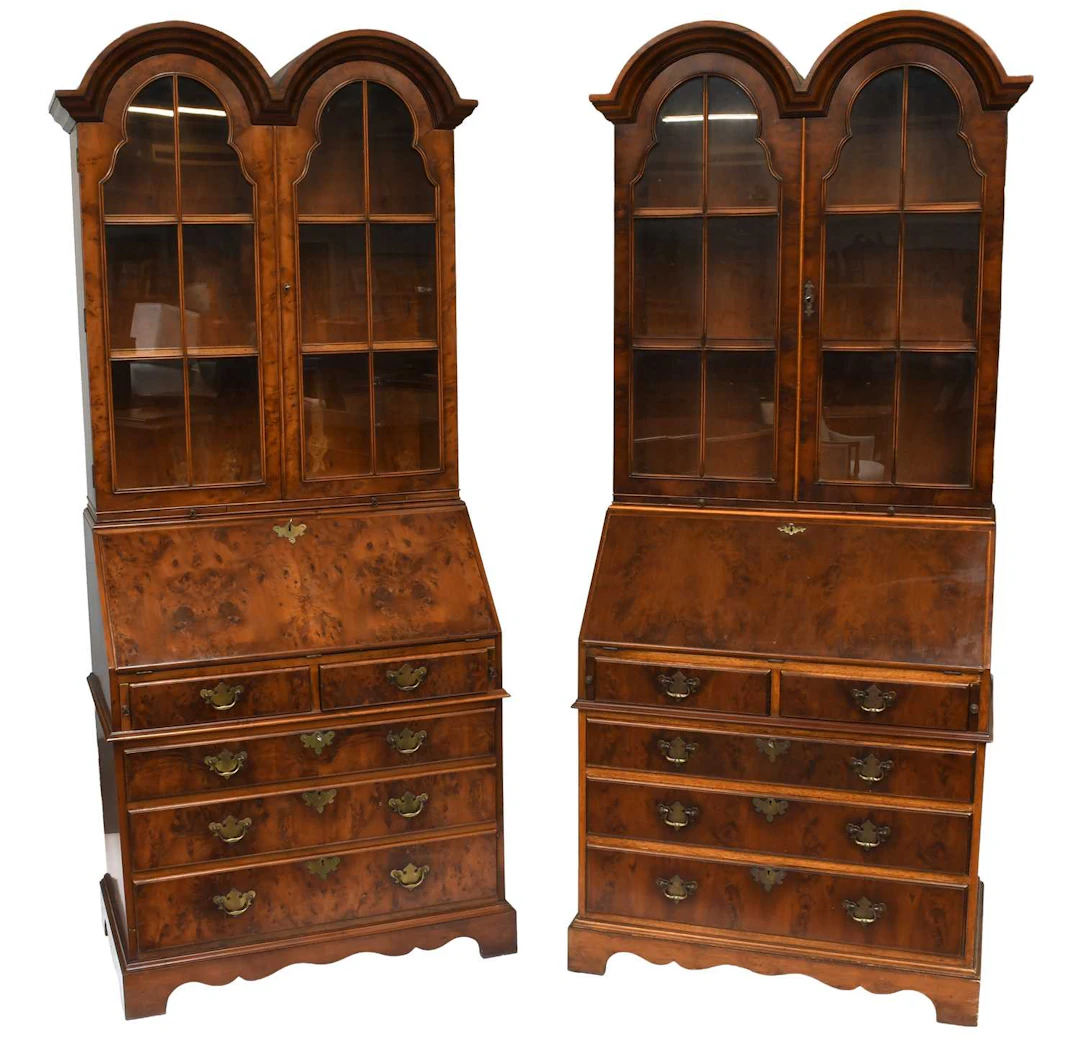 A Pair of Yewwood Bureau Bookcases, 20th century