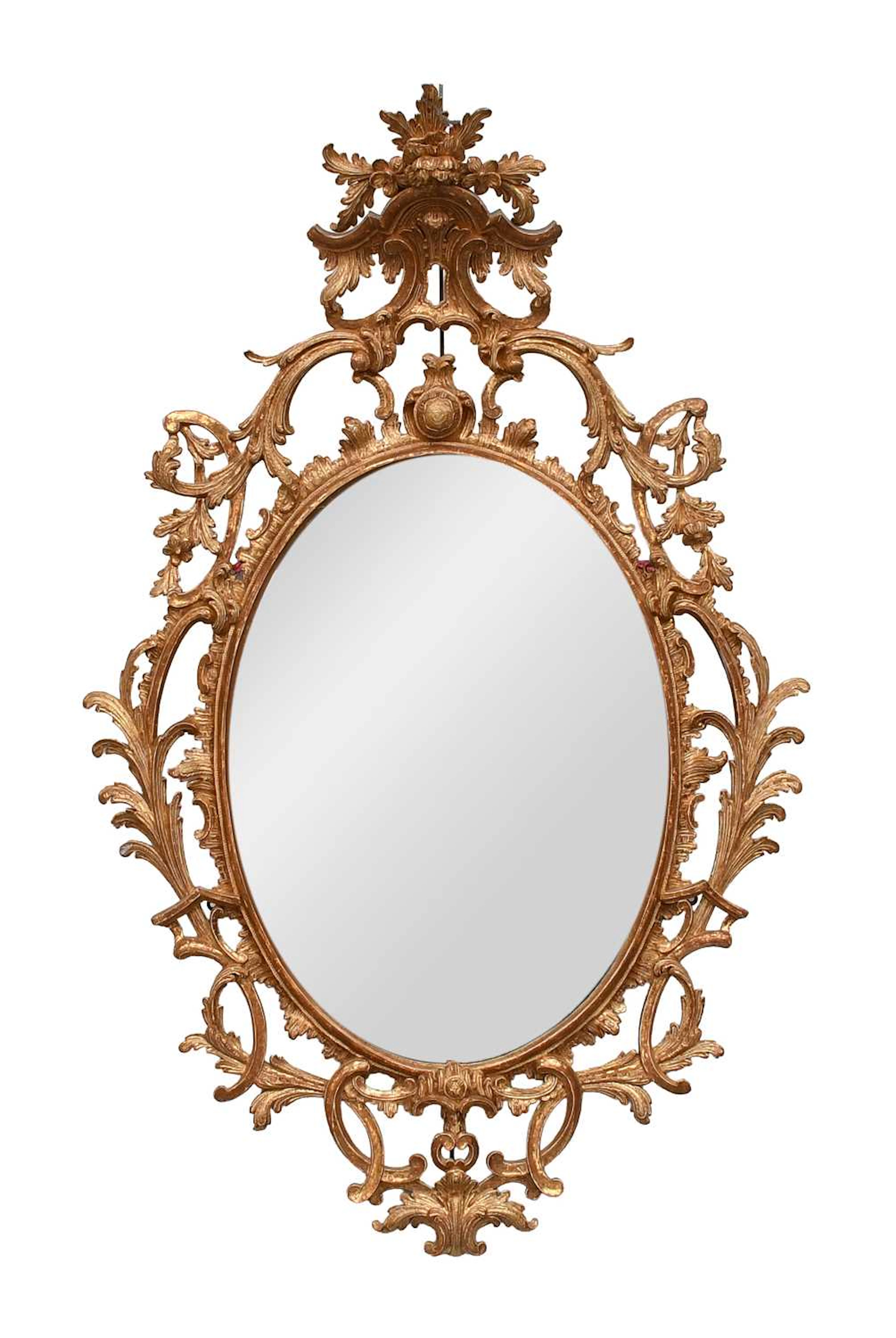 A George III Carved Giltwood Oval Wall Mirror, circa 1760