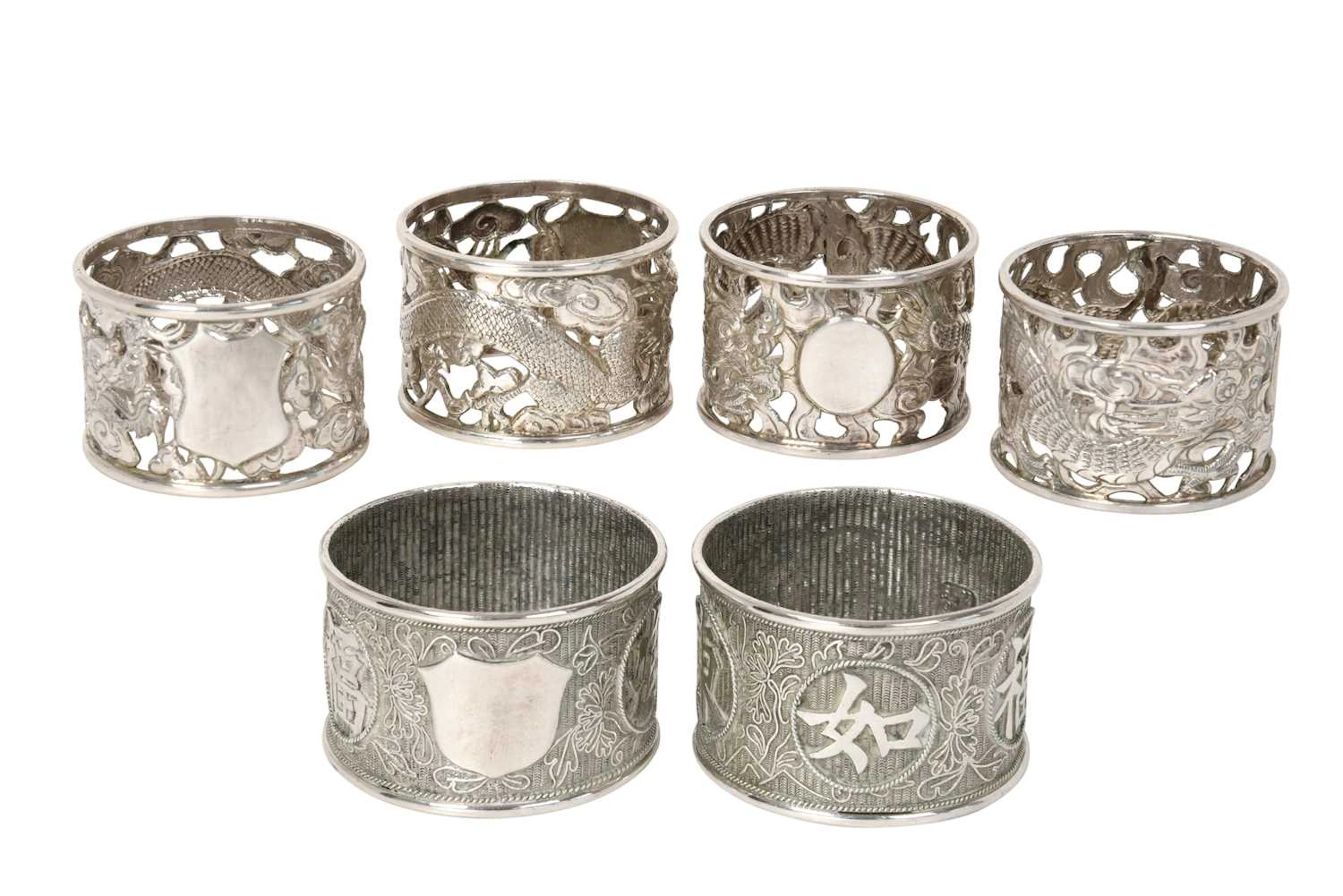 Three Pairs of Chinese Export Silver Napkin-Rings One Pair With Retailer's
