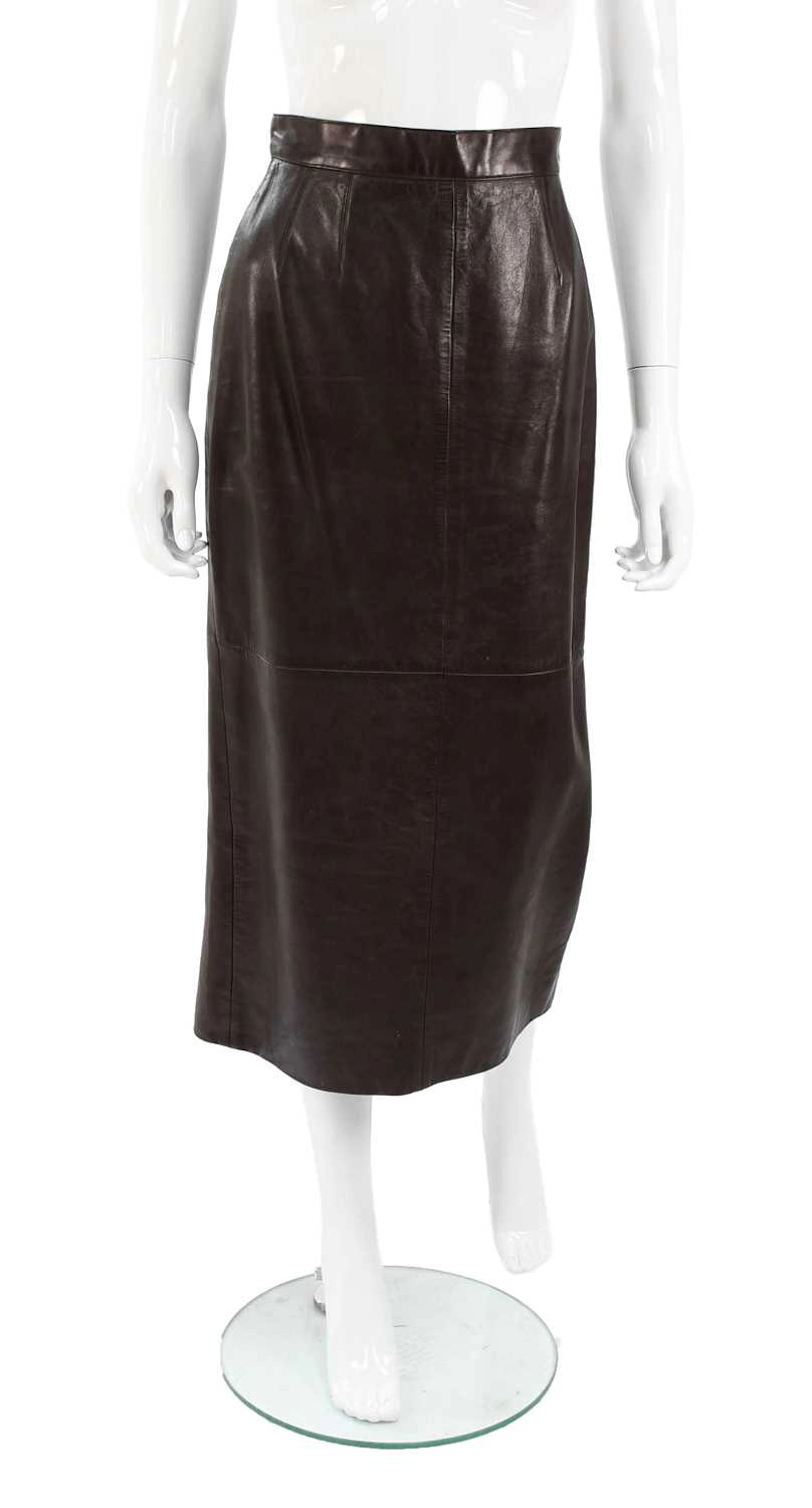 A Chanel Boutique Chocolate Brown Leather Pencil Skirt, AW 2003