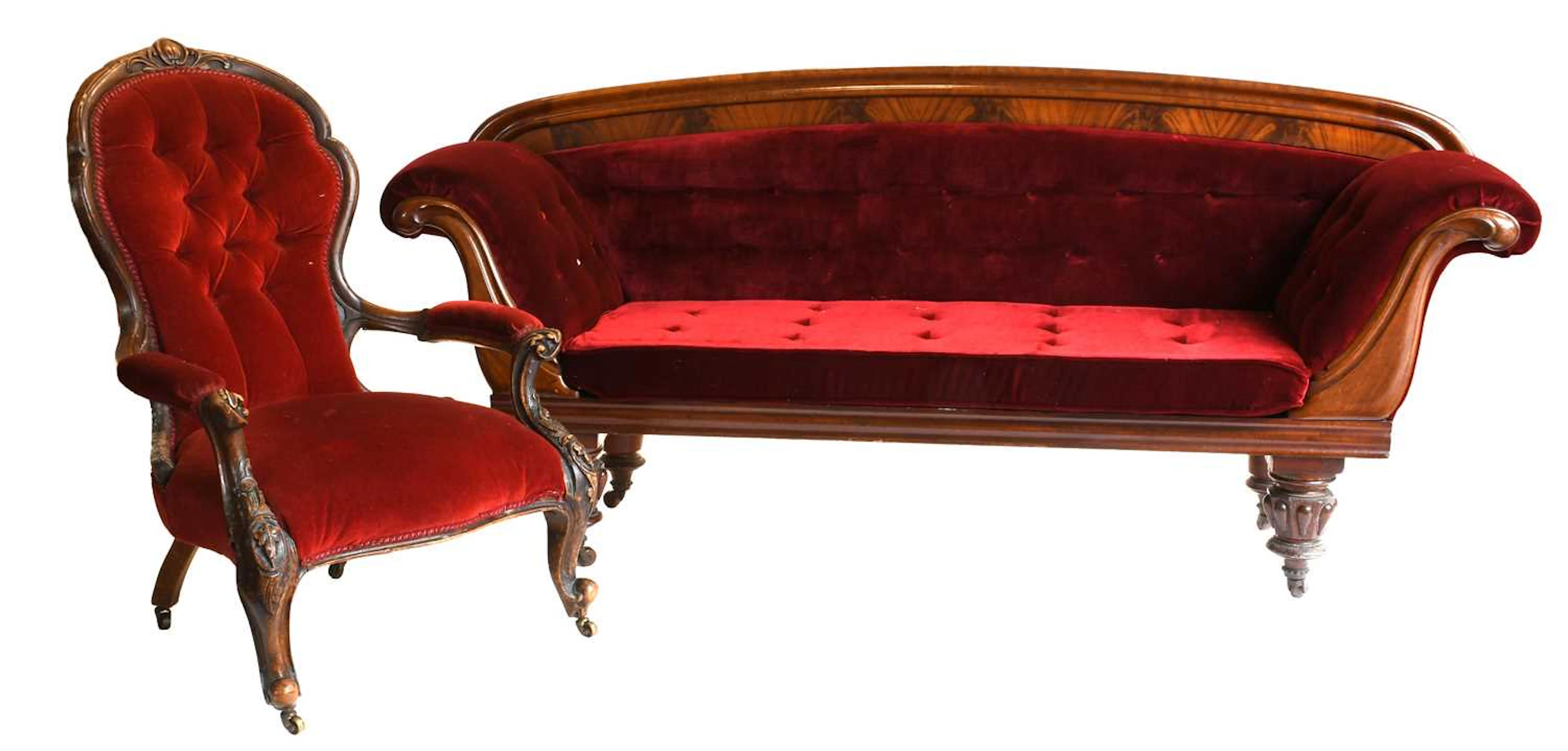 A Victorian Mahogany Framed Scroll End Sofa