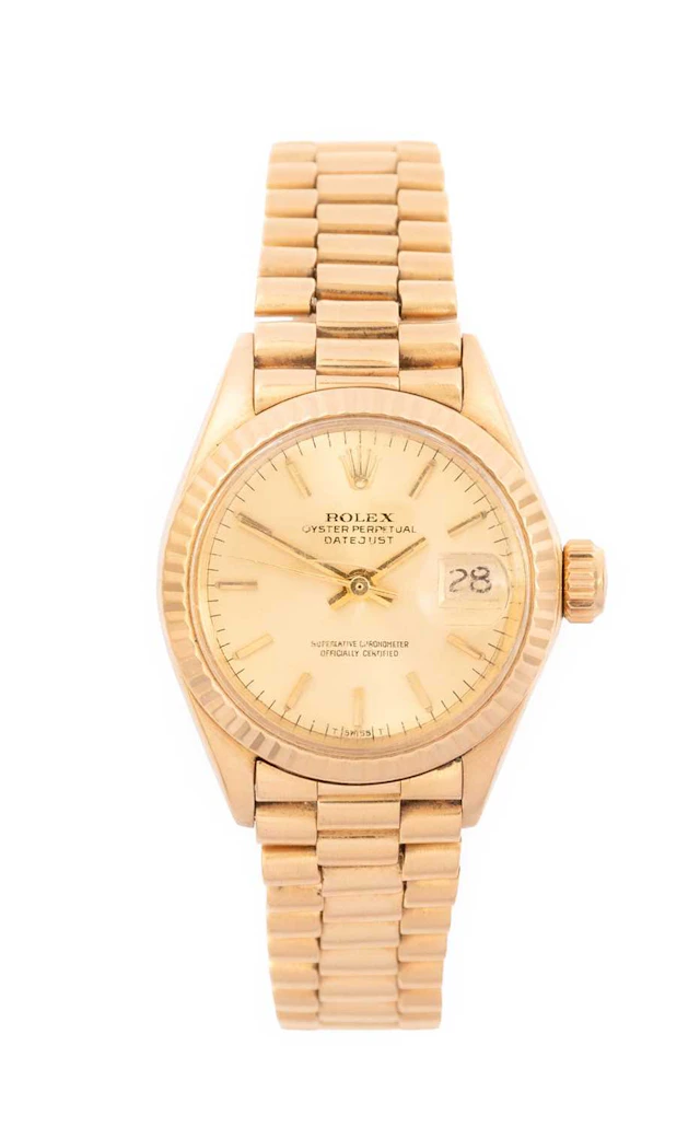 Rolex: A Lady's 18 Carat Gold Automatic Calendar Centre Seconds Wristwatch