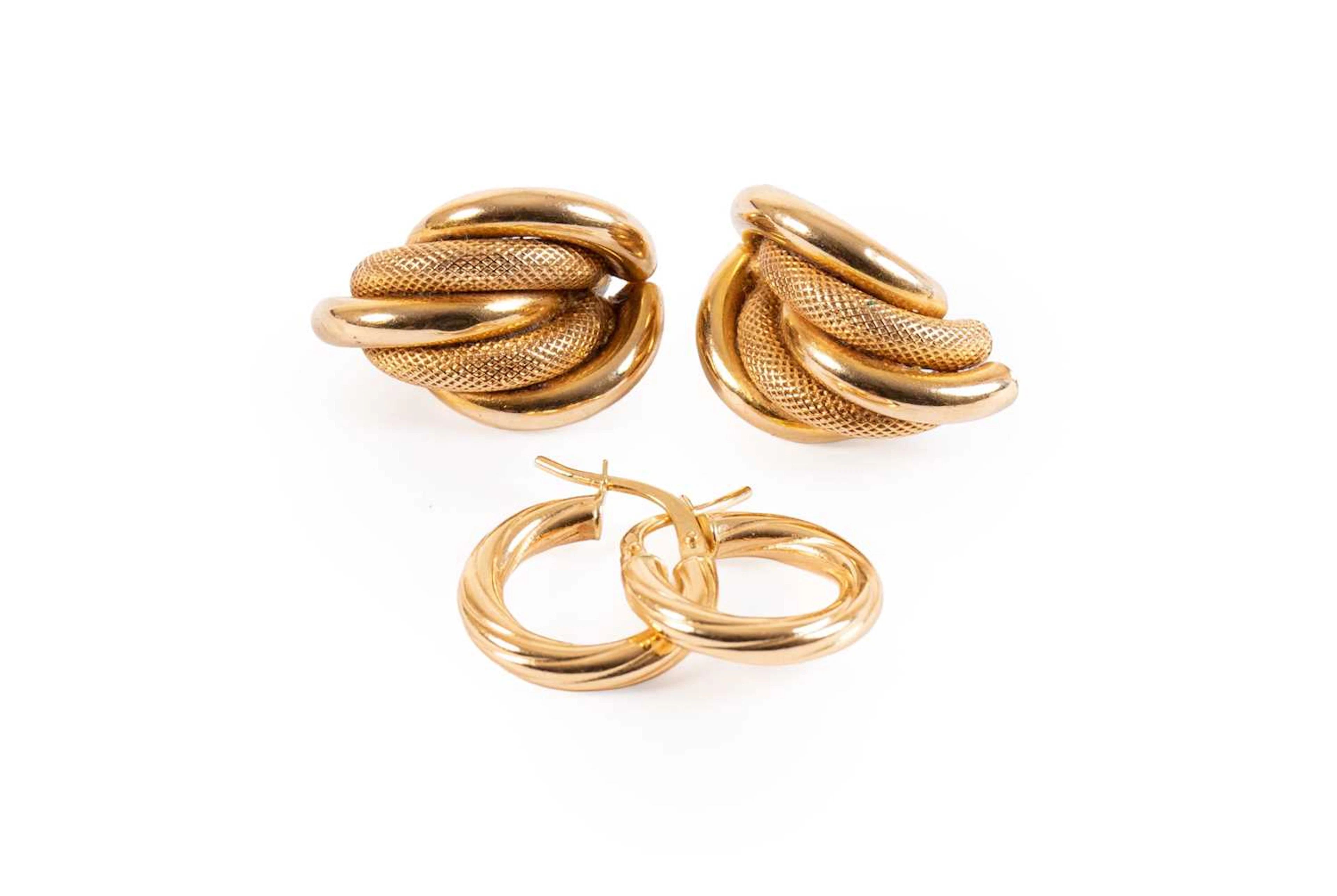 A Pair of 9 Carat Gold Earrings, A Pair of Hoop Earrings