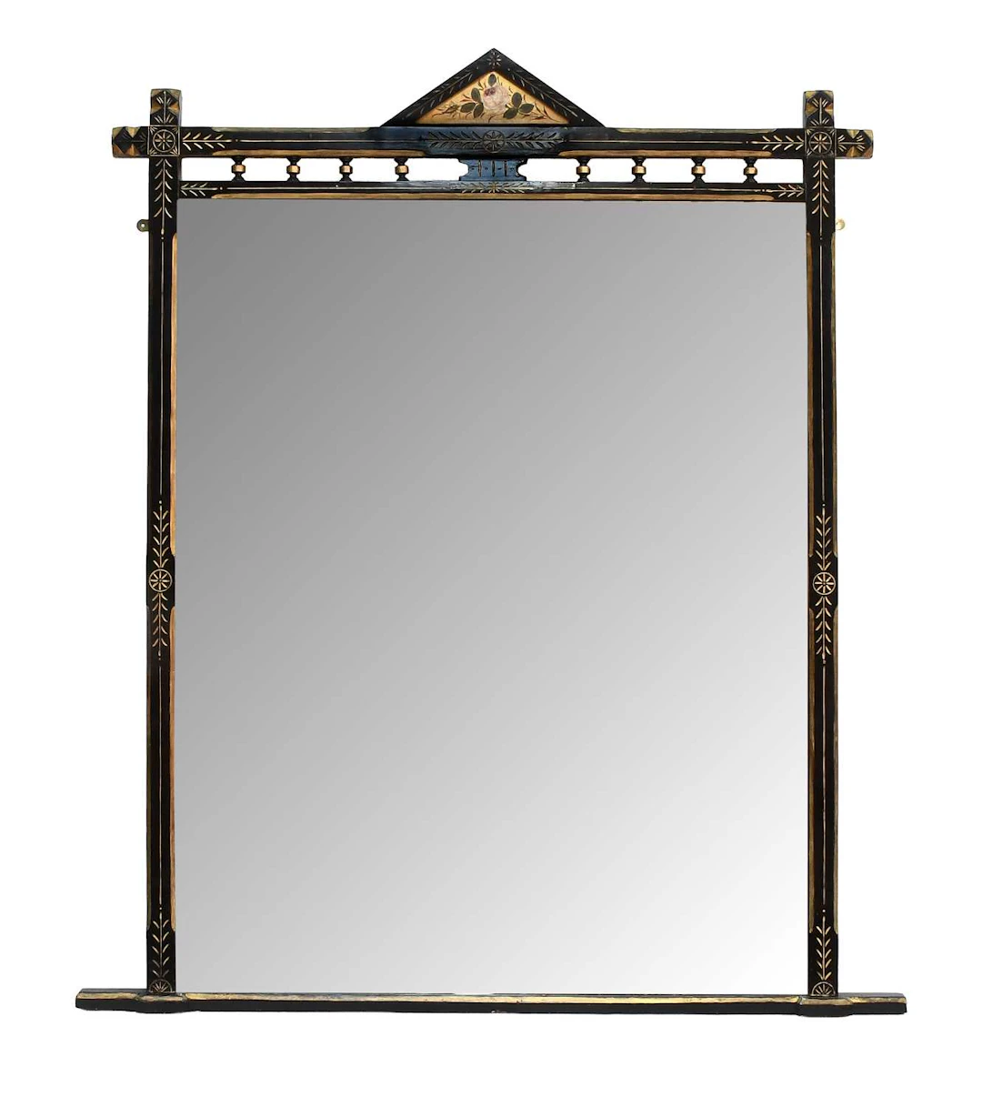 An Aesthetic Movement Ebonised and Parcel Gilt Overmantel Mirror