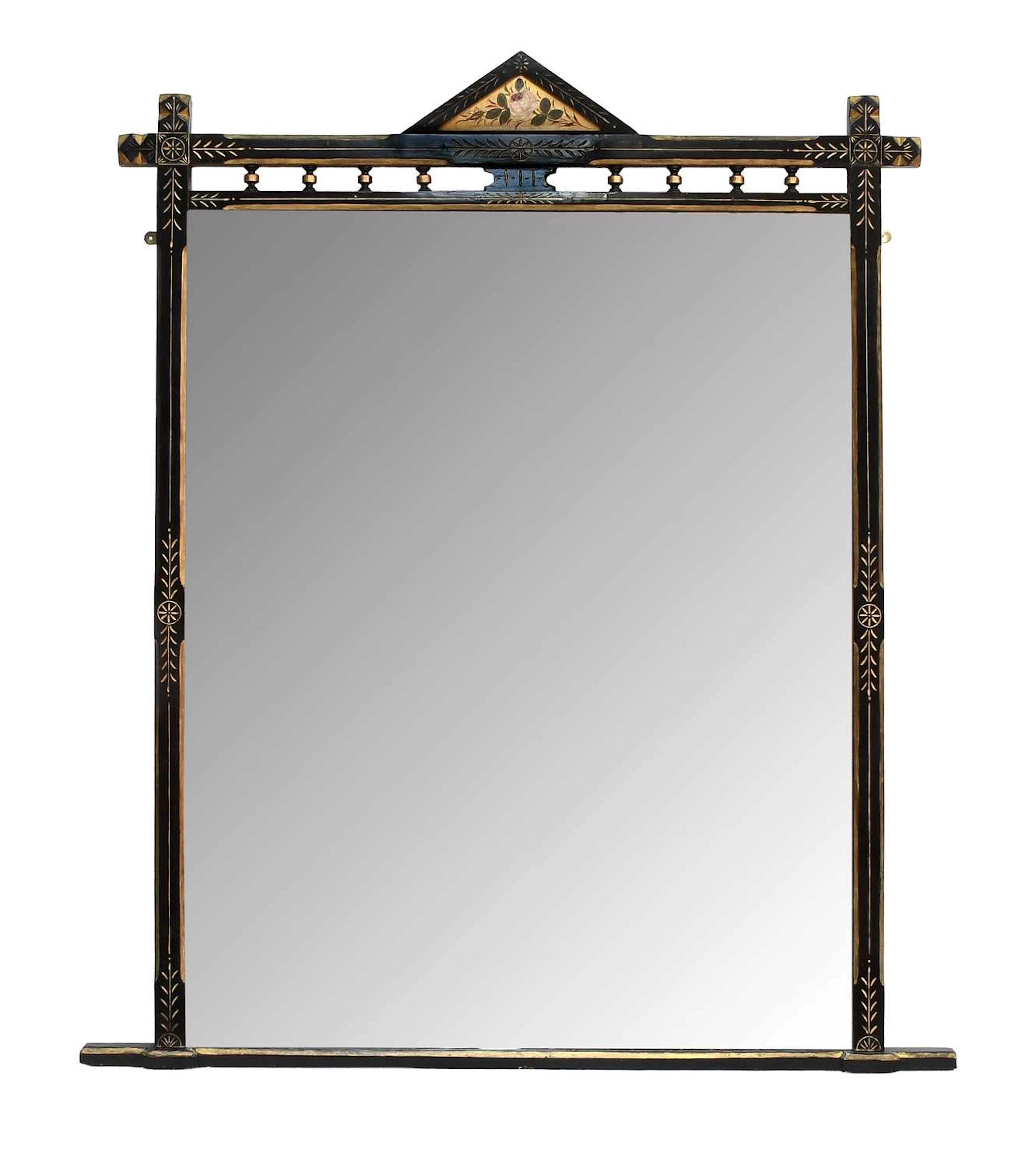 An Aesthetic Movement Ebonised and Parcel Gilt Overmantel Mirror