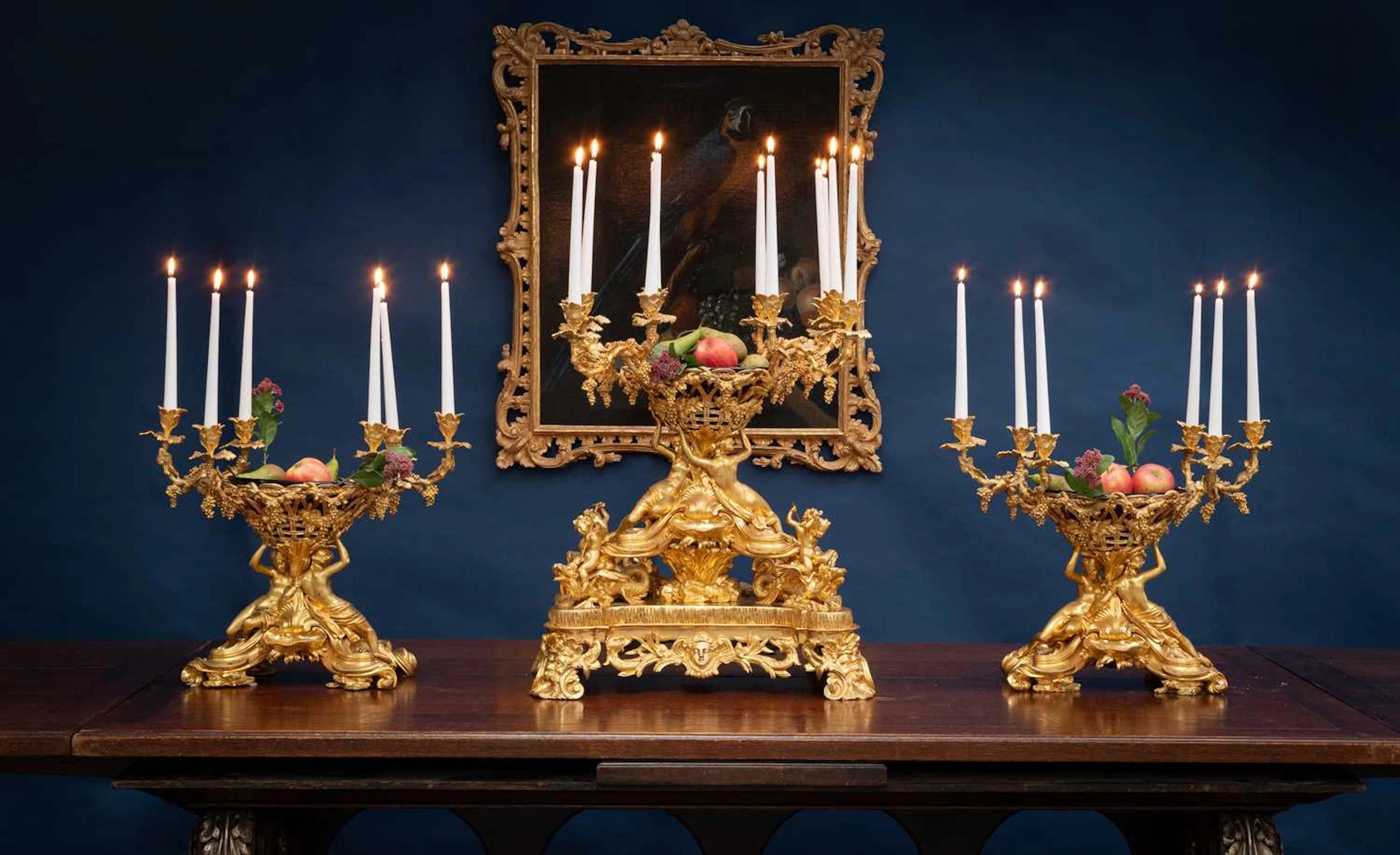 A Napoleon III Gilt-Bronze Garniture of Three Centrepieces, by Monbro Ainé