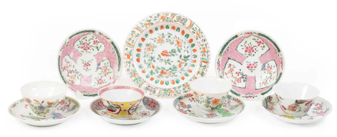 A Pair of Chinese Porcelain Saucers, Yongzheng, Four Various Similar