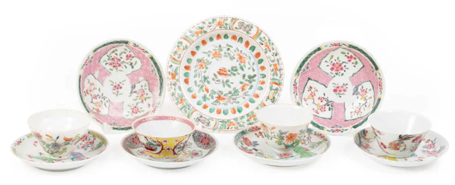 A Pair of Chinese Porcelain Saucers, Yongzheng, Four Various Similar